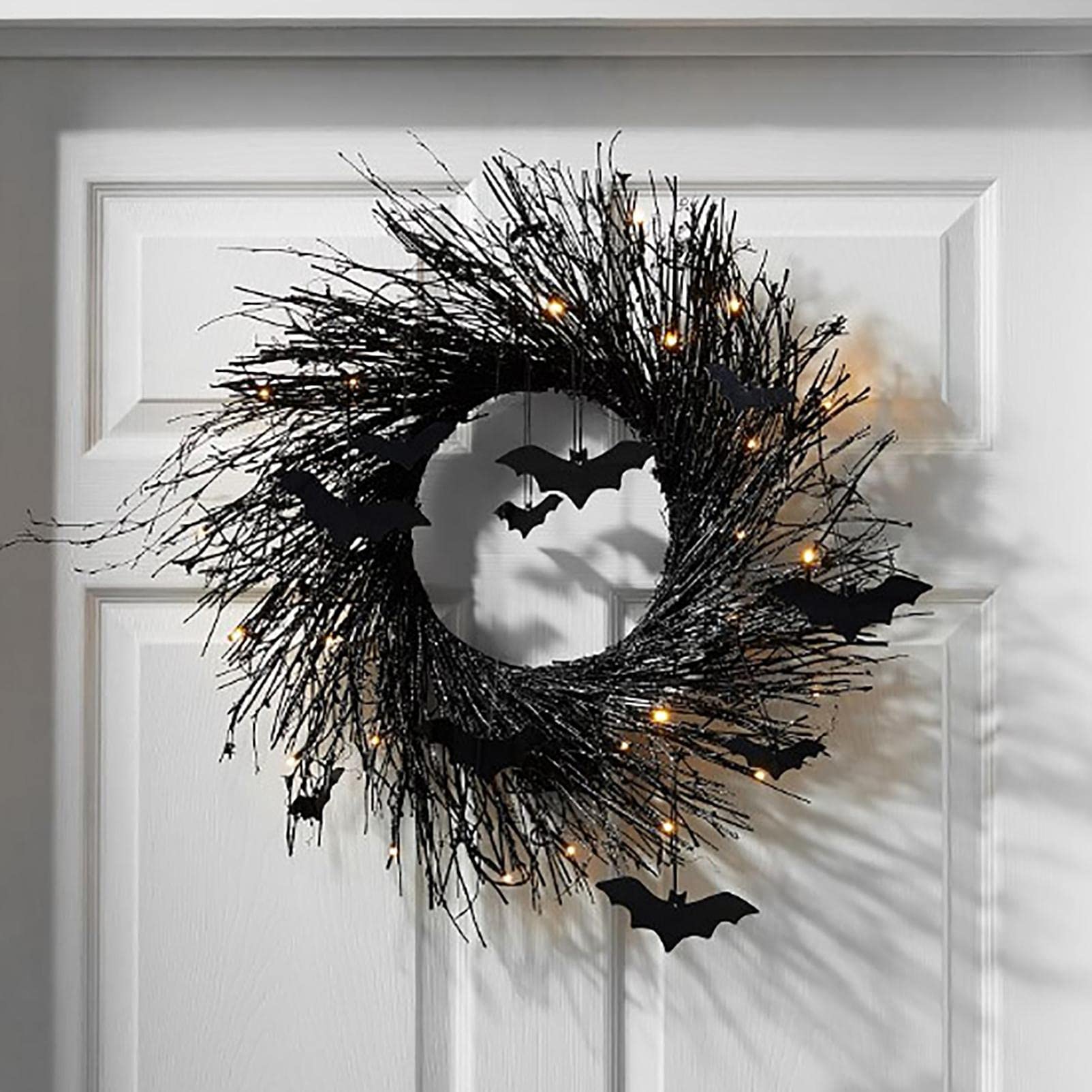Halloween Black Spider Artificial Wreath with LED Lights - Spooky Front Door Decor for Indoor & Outdoor Home, Fall Halloween Party Decorations - Perfect for Haunted House Themes & Trick-or-Treat Scene Setting