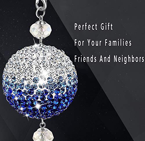 Blue Crystal Car Charm - Bling Rearview Mirror Hanging Ornament for Car Decor & Good Luck Gift (Perfect for Birthday, Graduation, Housewarming)