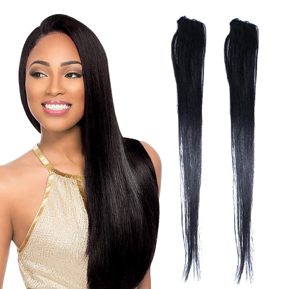 LEYSIN 2-Pack Clip In Invisible Human Hair Extensions - Seamless Side Cover Up Patches for Women & Girls, Natural Black Brown, 14 Inches - Perfect for Volume Boost & Styling for Parties, Weddings & Daily Wear