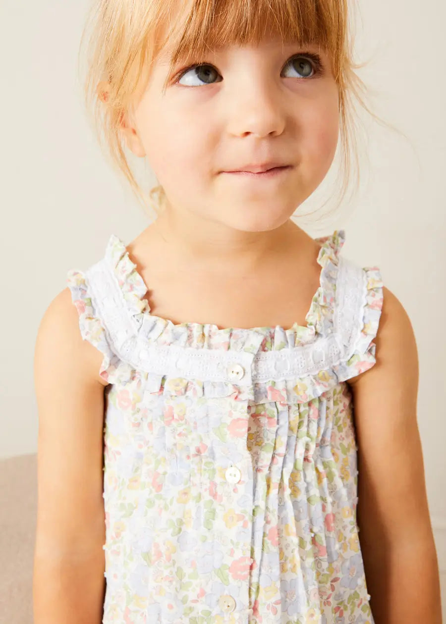 Clara Floral Frill Trim Night Dress for Girls - Soft Cotton Sleepwear in Green (18 Months to 10 Years) | Perfect for Bedtime, Loungewear & Special Occasions