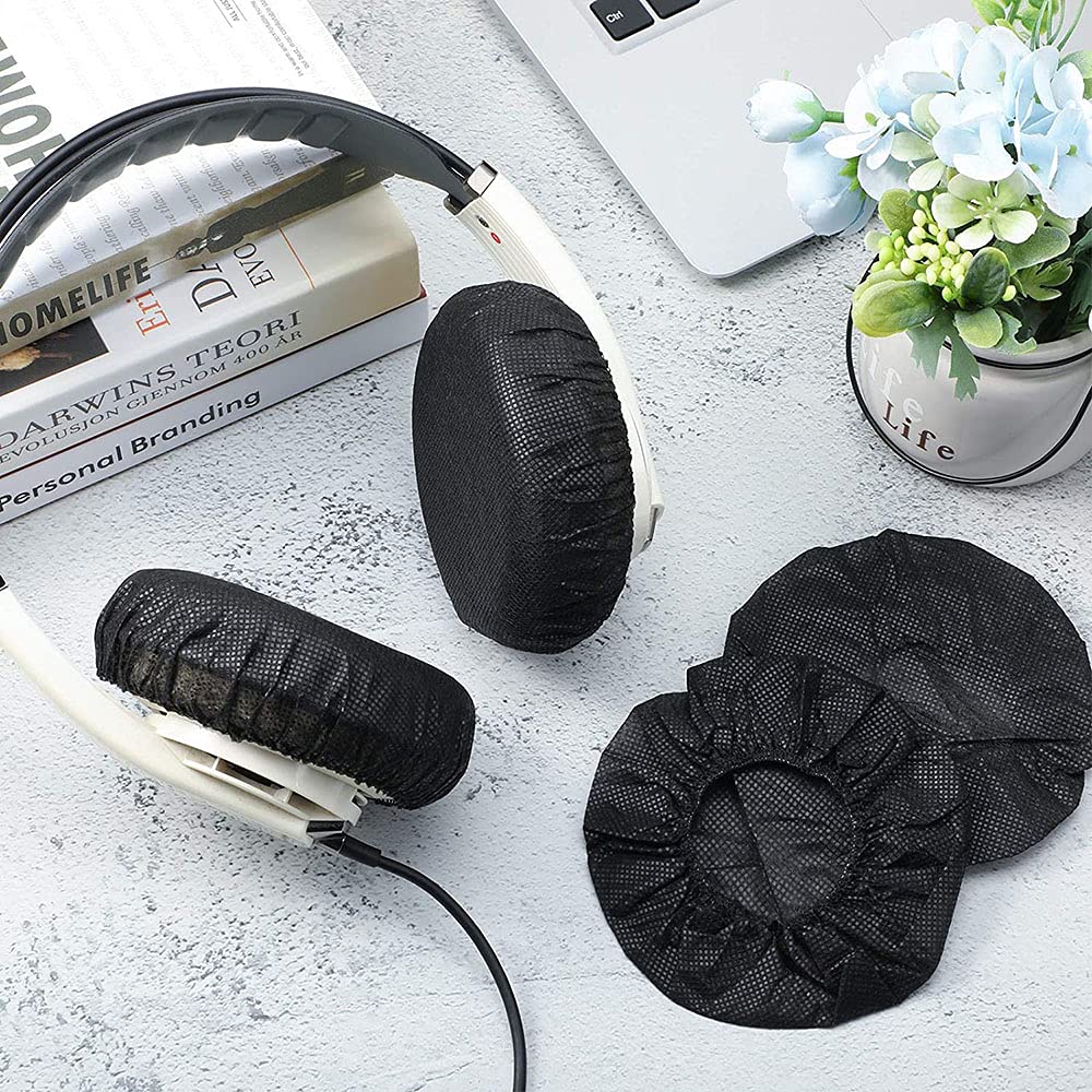 100-Piece Non-Woven Stretchable Earbud Covers & Ear Pad Protectors - Universal Fit for Most Earphones & Gaming Headsets (Black) - Hygienic Protection for Workouts, Travel & Daily Use