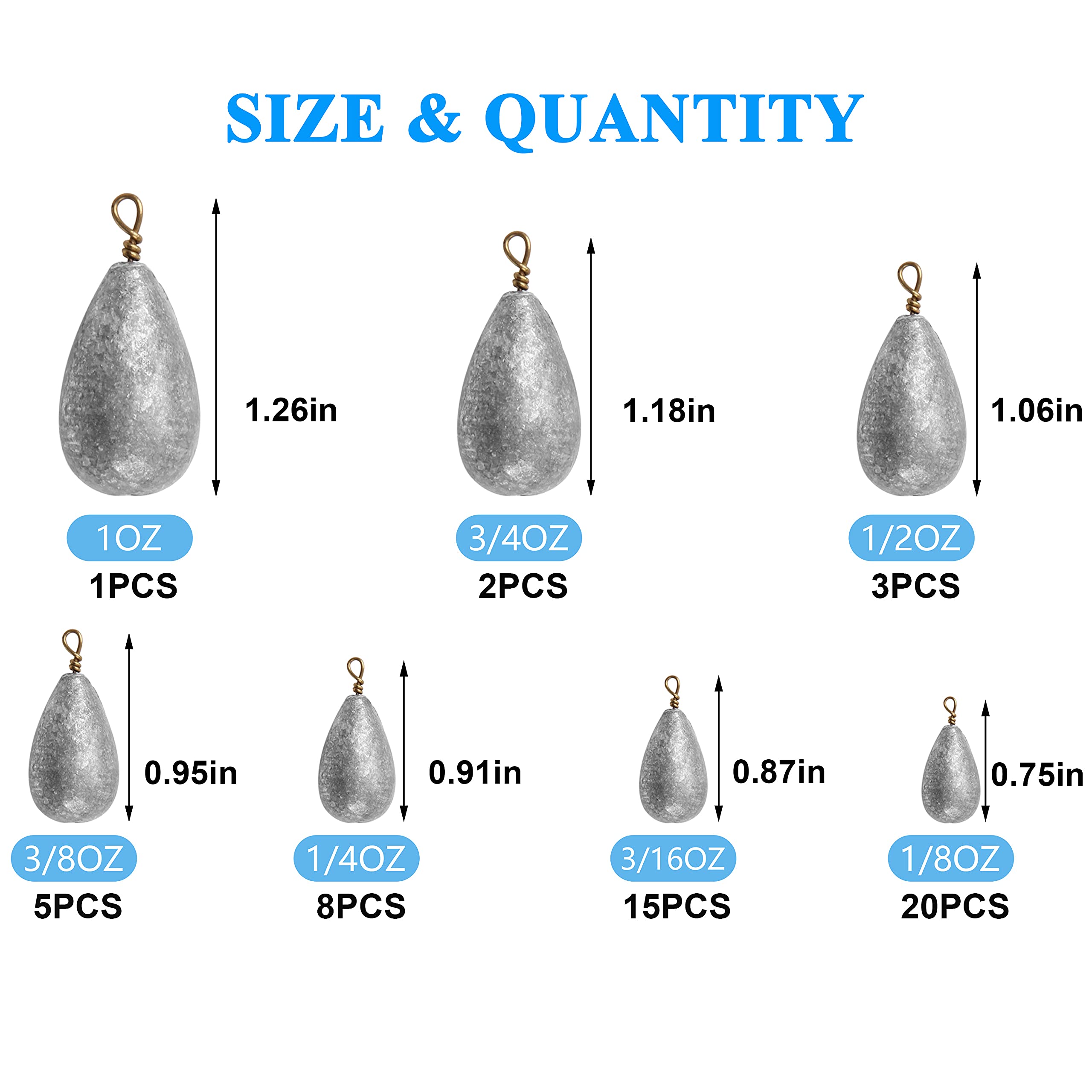 54pcs Bass Casting Sinker Weights Lead Fishing Weight Kit with Brass Swivels - Drop Shot, Bell & Catfish Sinkers for Saltwater & Freshwater Fishing - Perfect for Bass, Trout, and Catfish Angling