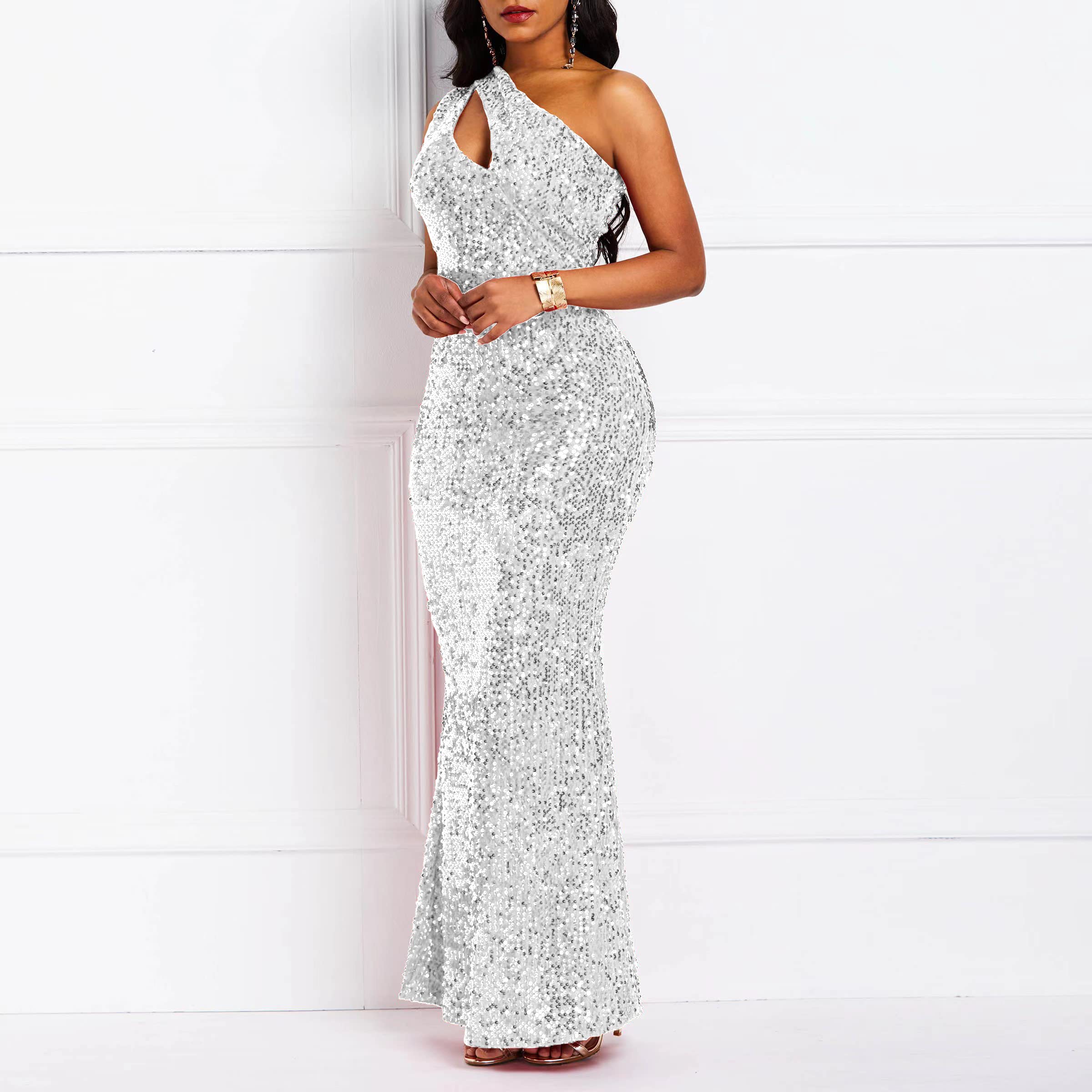 VERWIN Sequin Mermaid Maxi Dress for Women - Elegant Sleeveless Bodycon Party Gown with V-Neck Design | Perfect for Evening Parties, Prom, Cocktail Events & Special Occasions