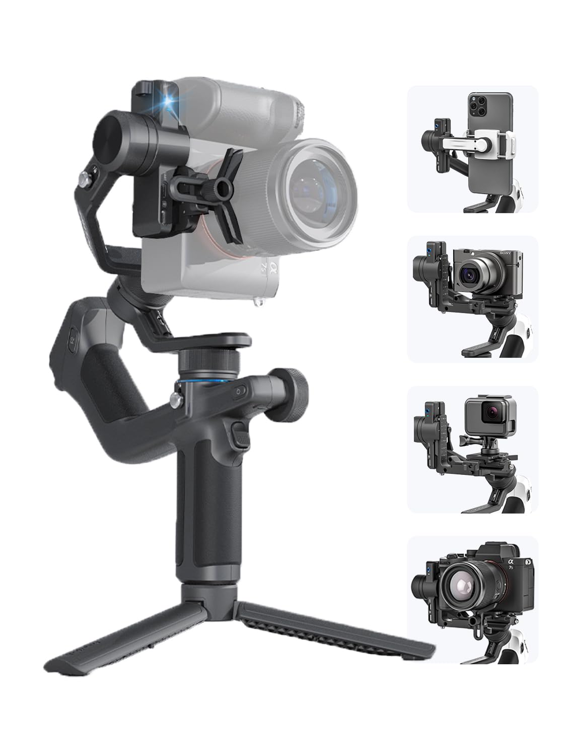 FeiyuTech SCORP Mini-2 3-Axis Handheld Gimbal Stabilizer with AI Tracking for DSLR/Mirrorless Cameras & Smartphones - Compatible with Sony A7III, Canon R6, Nikon Z30, Fujifilm, GoPro 11/12, iPhone 15/14 Pro, Samsung - Max Payload 2.65lb - Perfect for Vlogging, Travel Filming & Content Creation