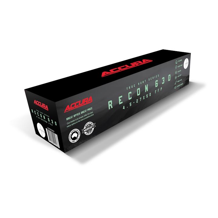 Accura Recon 4.5-27x50 FFP Riflescope with Illuminated TH30 Reticle & Zero Stop - Long Range Shooting, Hunting, Tactical Optics for Precision Marksmanship