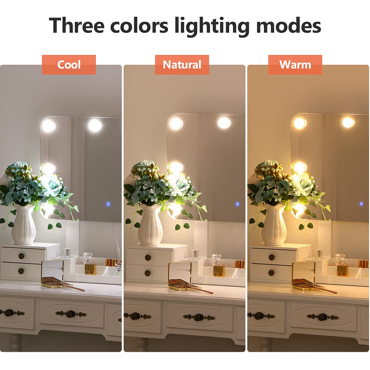BEWISHOME White Vanity Desk with Mirror and LED Lights - Makeup Vanity Set with 8 Adjustable Bulbs, 3 Color Modes, 7 Drawers & Stool - Modern Dressing Table for Bedroom, Bathroom or Salon (Model FST13W)