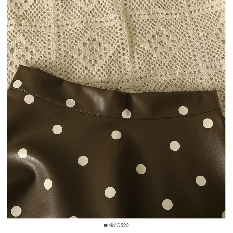 Elegant French Chic Women's Long Skirts - Dot Print A-Line High Waist Leather Skirt | Stylish Streetwear & Autumn Fashion | Perfect for Office, Dating & Casual Outfits