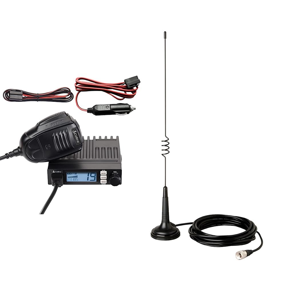 Cobra 19 MINI AM/FM Recreational CB Radio with Cobra HG A1000 18.5 Inch Magnetic Mount CB Antenna - Compact Portable CB Radio for Truckers, Off-Roading & Emergency Communication