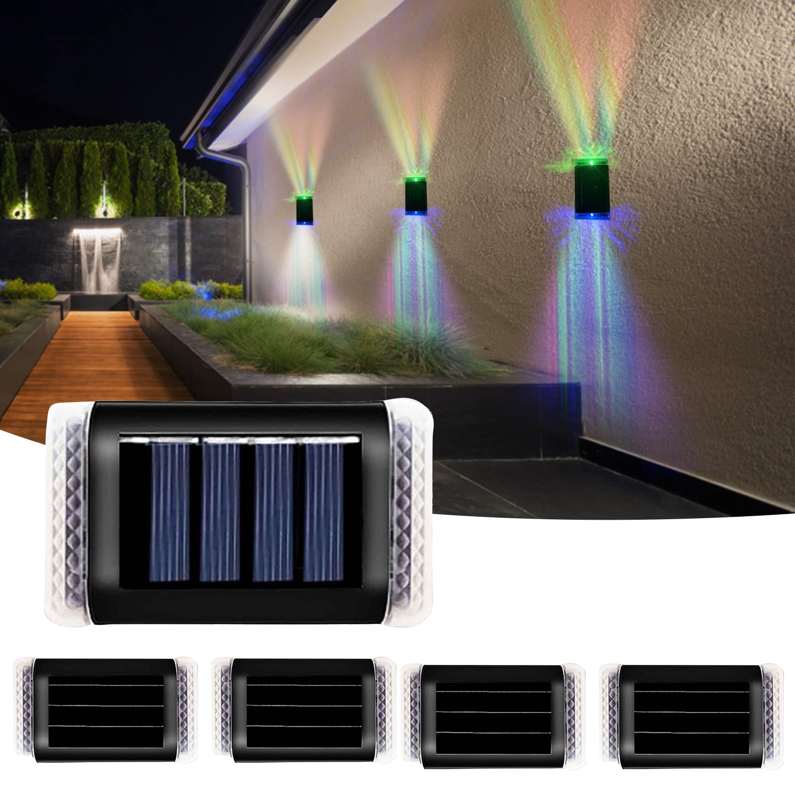 Bilukmi 4-Pack Solar Powered Outdoor Wall Lights - Waterproof LED Garden Lanterns with Auto On/Off for Patio, Yard, Pathway & Staircase Lighting