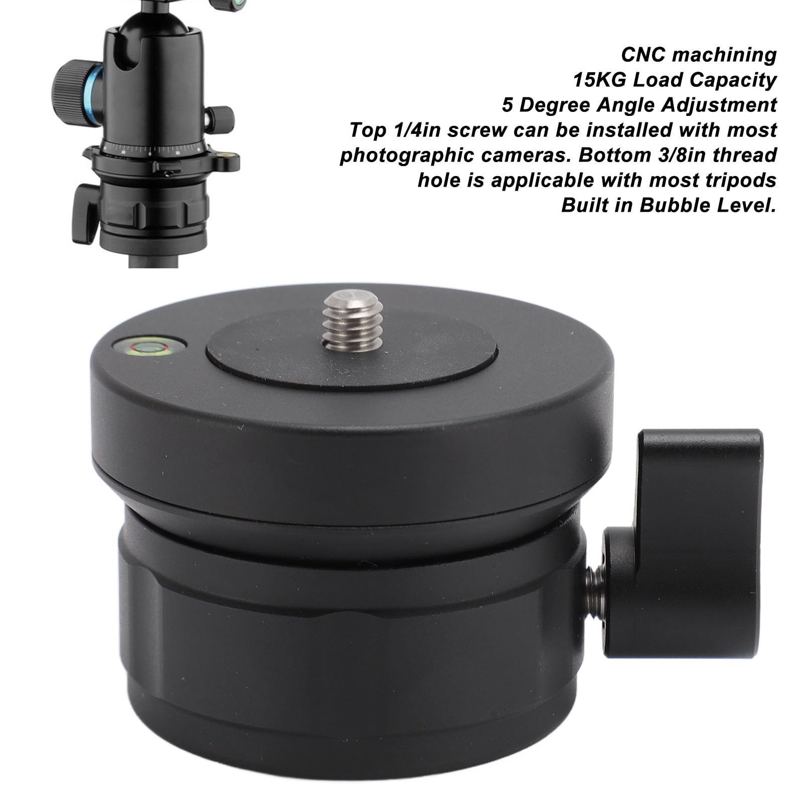5° Tilt Mini Leveling Base with Bubble for Tripod Head - 1/4