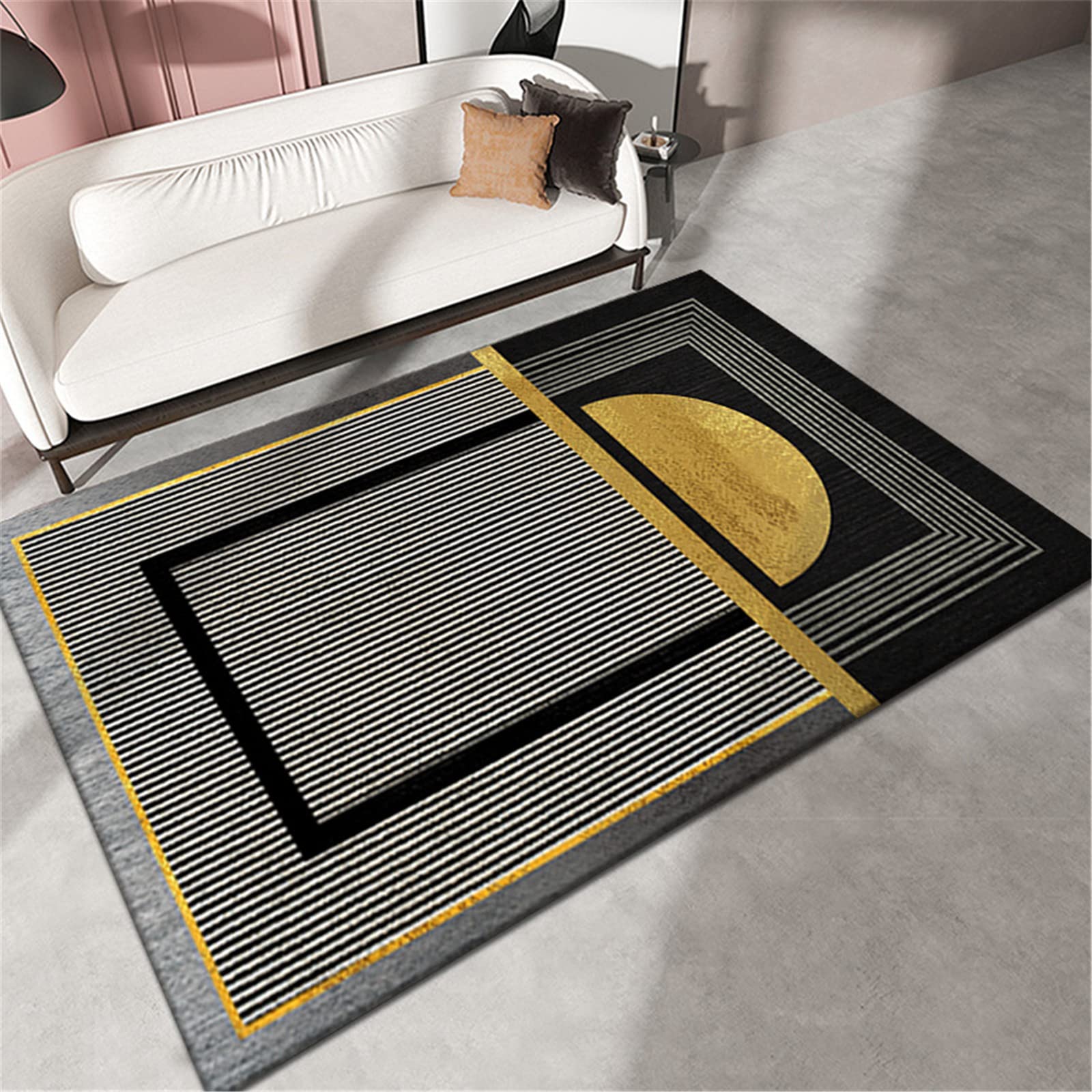 Stylish Orange Gray Geometric Print Area Rug 4'x6' (120x160cm) - Soft & Comfortable Large Rug for Living Room, Bedroom, Sofa - Perfect for Modern Home Decor & Cozy Spaces