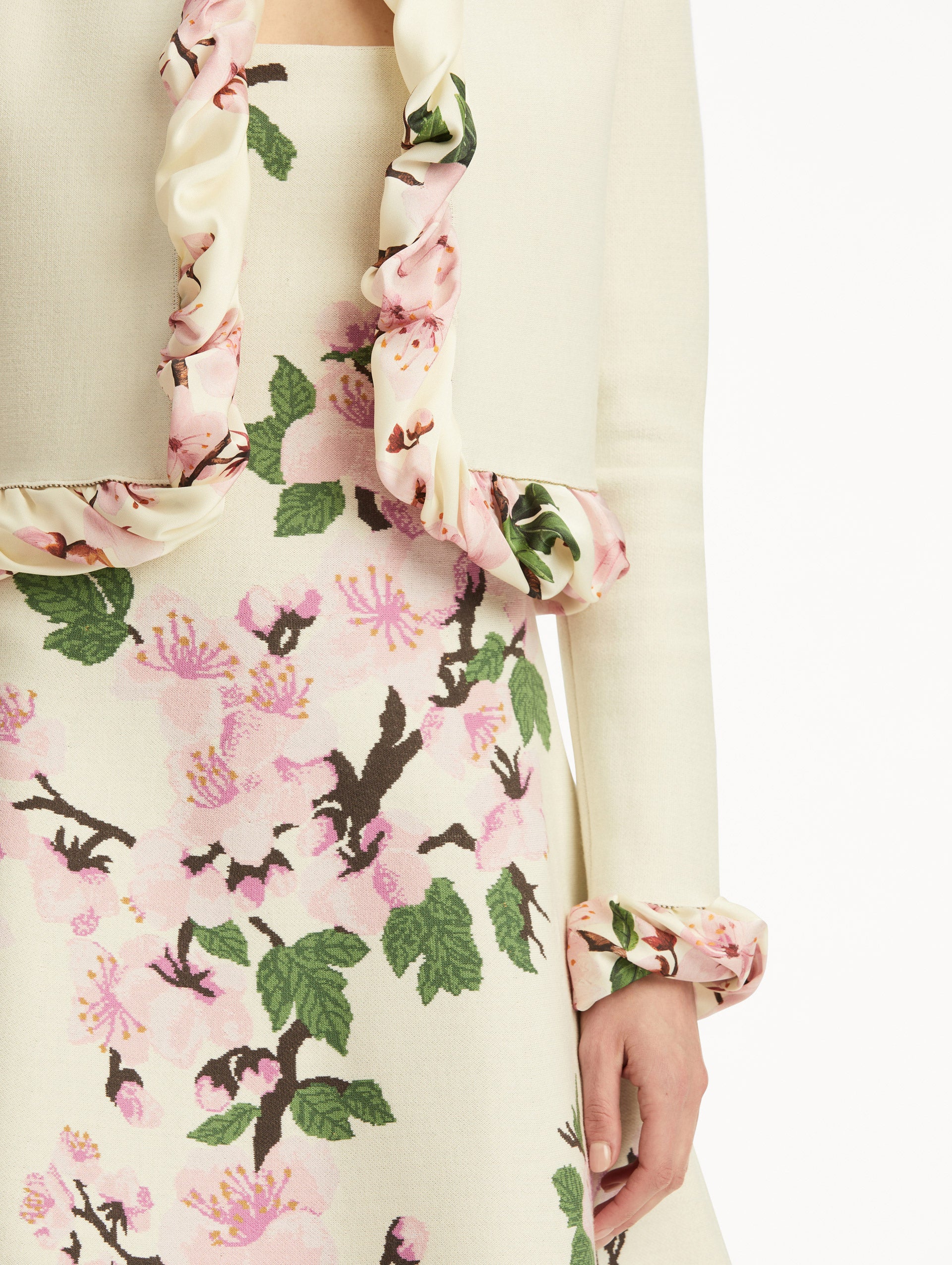 Elegant Cherry Blossom Print Twist Trim Cardigan for Women - Lightweight Spring Knitwear for Office, Date Night & Casual Outfits