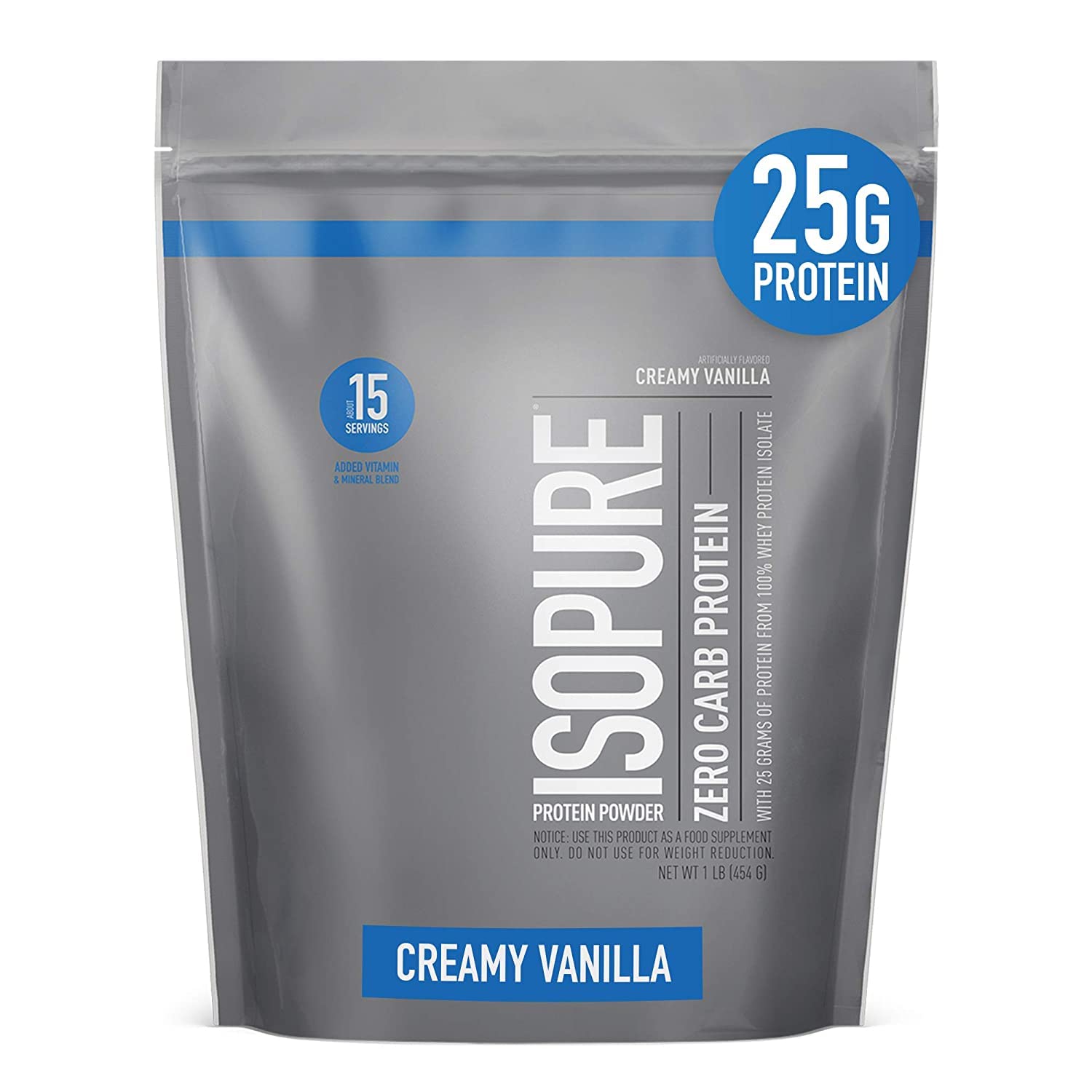 Isopure Creamy Vanilla Whey Protein Isolate Powder - 25g Protein, Zero Carb, Keto Friendly with Vitamin C & Zinc for Immune Support - 1lb (Packaging May Vary) - Perfect for Post-Workout Recovery & Healthy Lifestyle