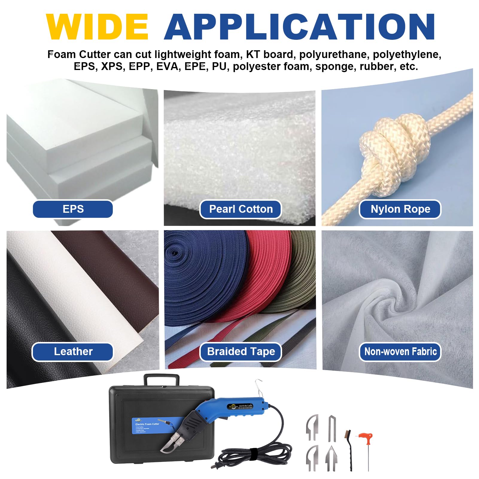80W Electric Foam Cutter - Hot Knife Styrofoam Cutting Tool with Air Cooling System (110-120V) for EPS, XPS, KT Board, Sponge, Canvas, Fabric & Rope - Perfect for DIY Crafts, Model Making & Upholstery Projects