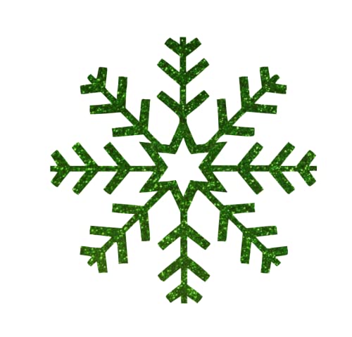 Snowflake Iron On Decal - DIY Winter Crafts Vinyl Transfer Patch for Clothing, Hats, Bags - Quick 5 Minute Application (Green Grass Glitter) - Perfect for Holiday Gifts, Christmas Decor & Winter Apparel Customization