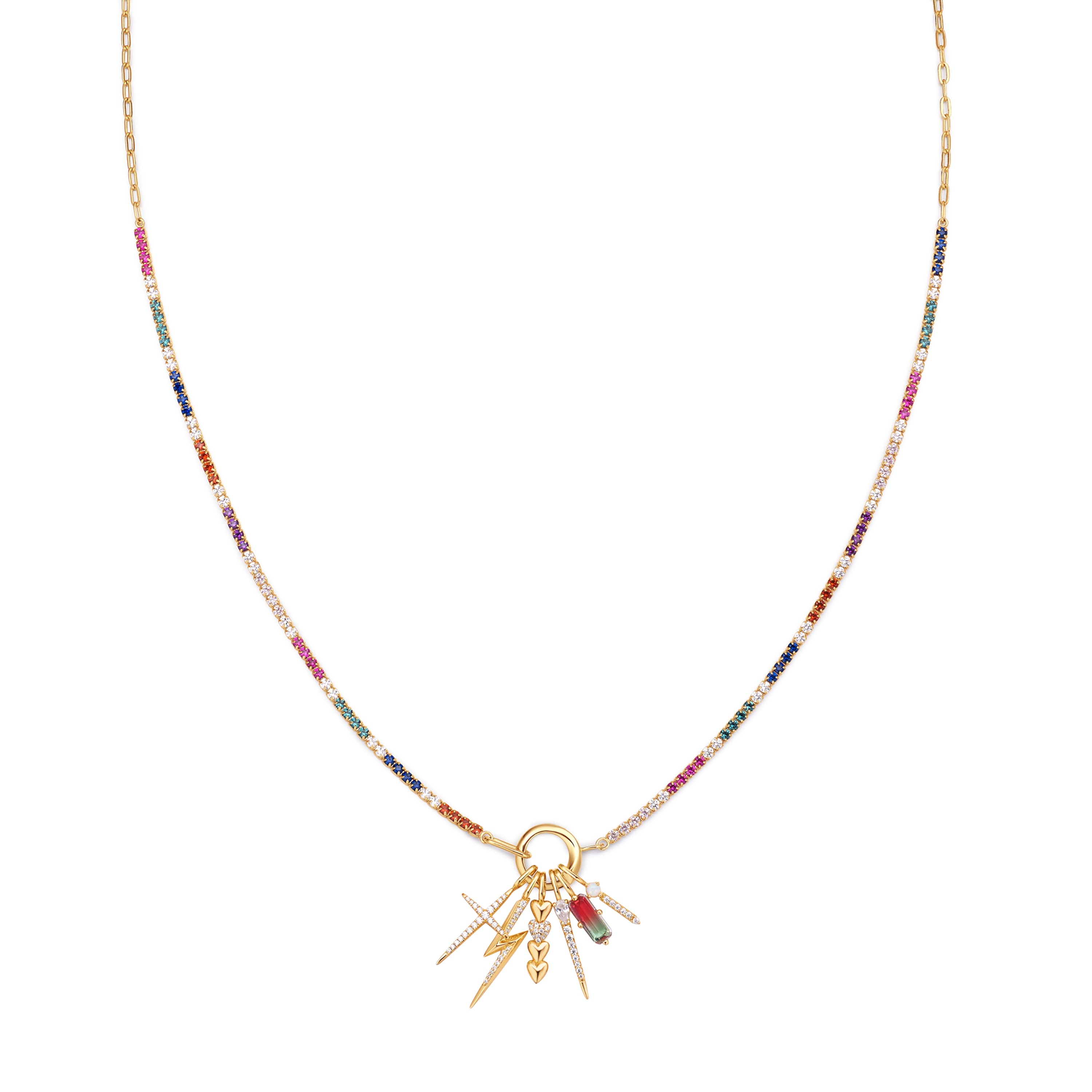 Gold Rainbow Glow Charm Necklace - Elegant Dainty Pendant Jewelry for Women | Perfect for Parties, Date Nights & Special Occasions