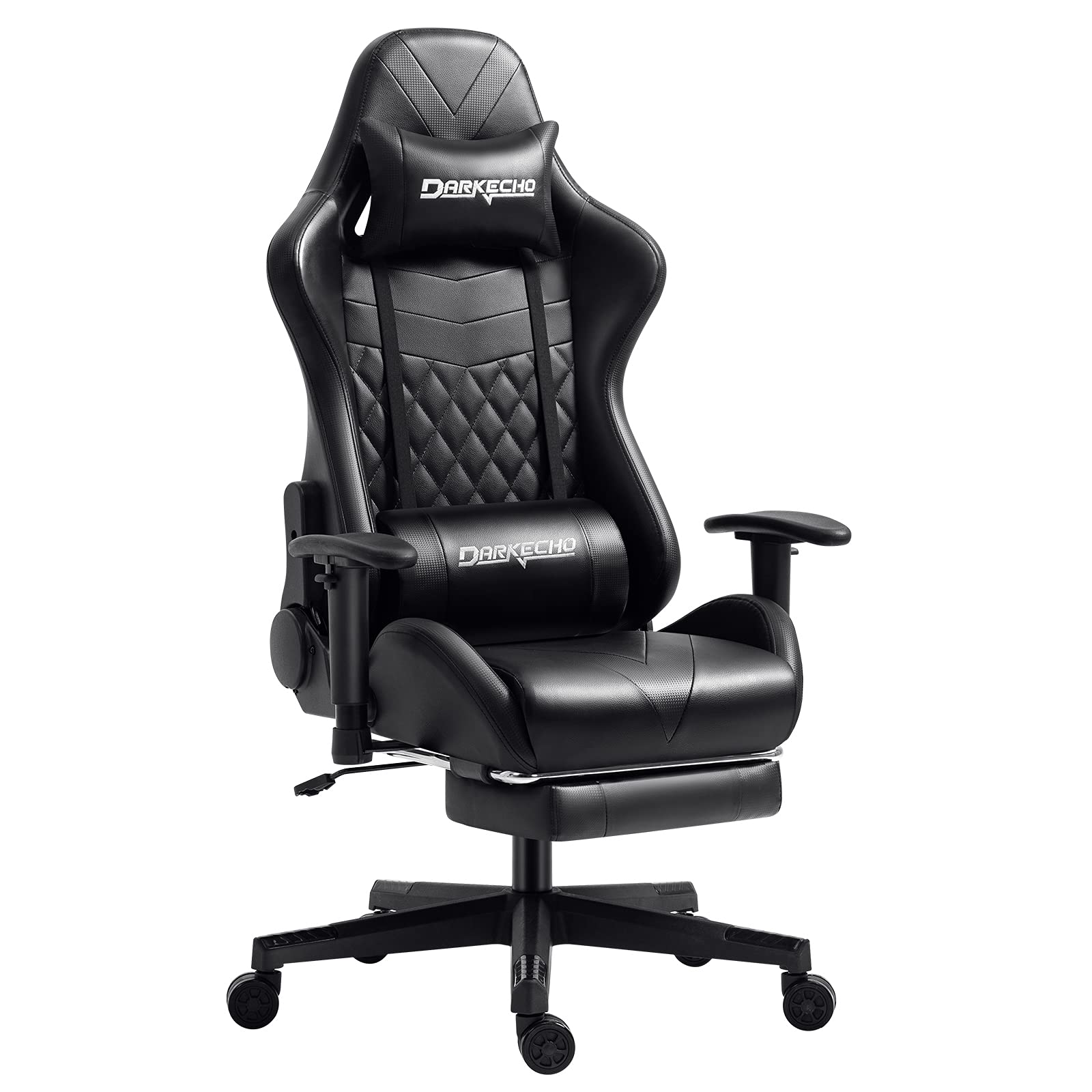 Darkecho Ergonomic Gaming Chair - High Back Racing Office Chair with Adjustable Armrests, Footrest, Headrest & Lumbar Support - Reclining Leather Computer Desk Chair for Home & Work (Black) - Perfect for Gamers, Remote Workers & Long Hours Sitting