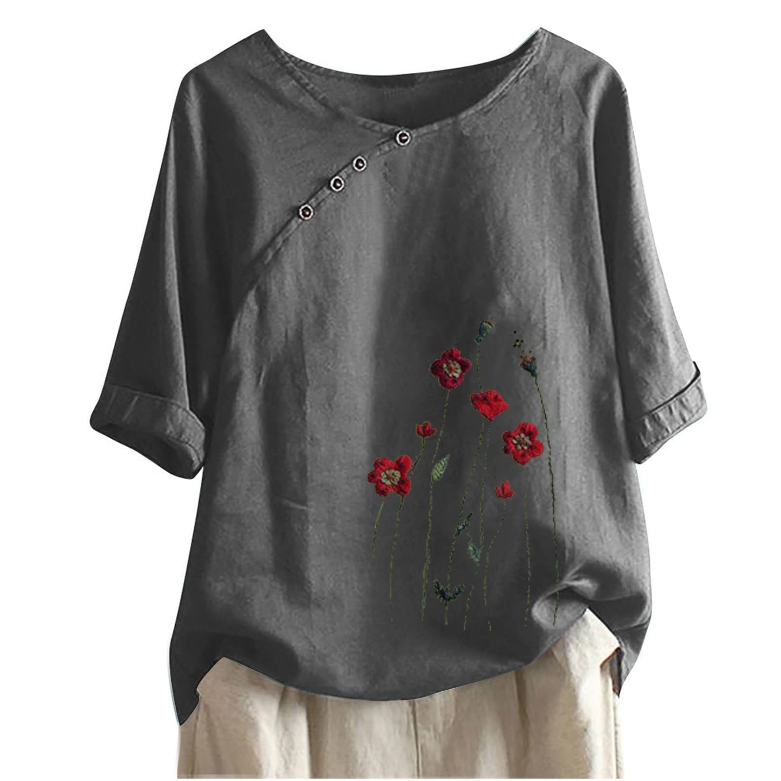 Women's Loose Fit Summer V-Neck T-Shirt - Floral Print Short Sleeve Casual Graphic Tee & Baggy Blouse for Beach, Travel, and Everyday Wear