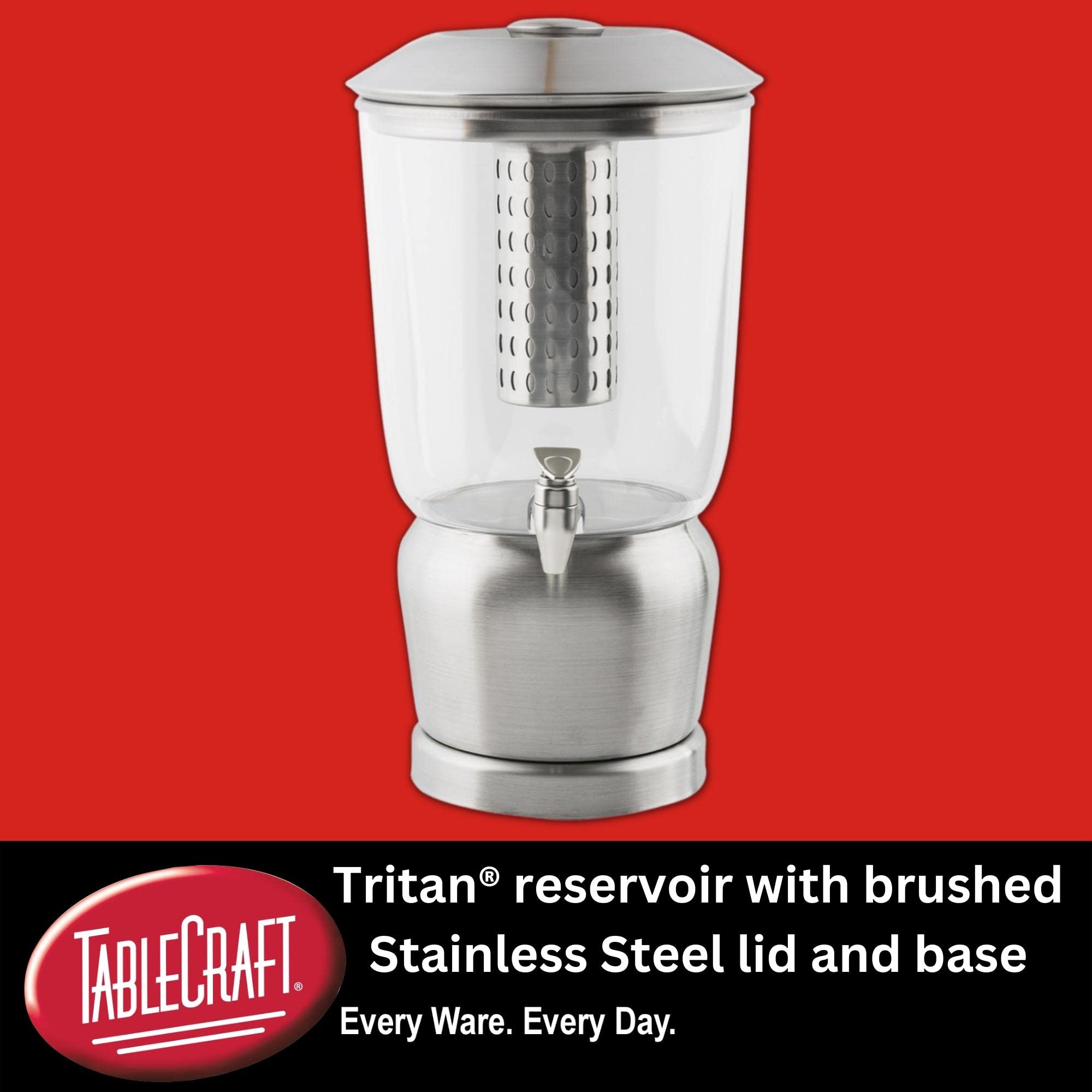 Premium TableCraft 75 2.5 Gallon Drink Dispenser with Fruit Infuser & Stand - Tritan BPA-Free Plastic & Brushed Stainless Steel - Cold Beverage Server for Parties, Weddings, Catering & Home Use - Perfect for Lemonade, Iced Tea & Infused Water