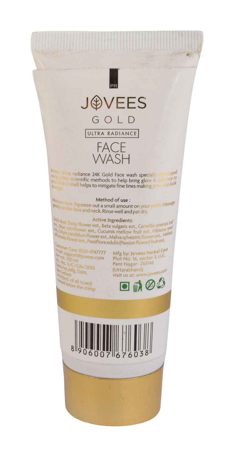 Jovees Gold Face Wash for Glowing Skin - 100ml | Deep Cleansing & Brightening | Perfect for Daily Skincare Routine & Travel
