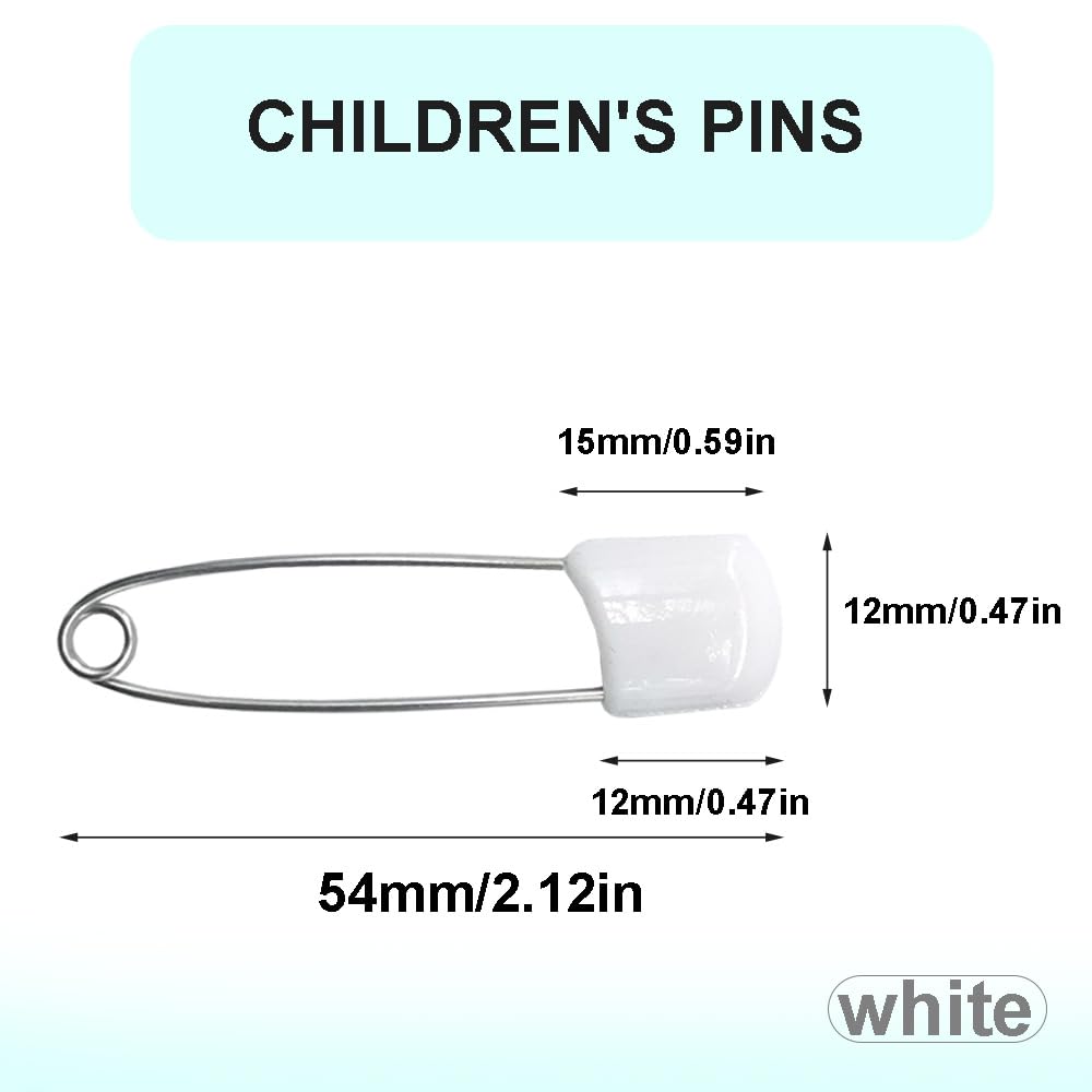 50 Pcs Baby Diaper Safety Pins with Lock - White for Cloth Diapers & Laundry