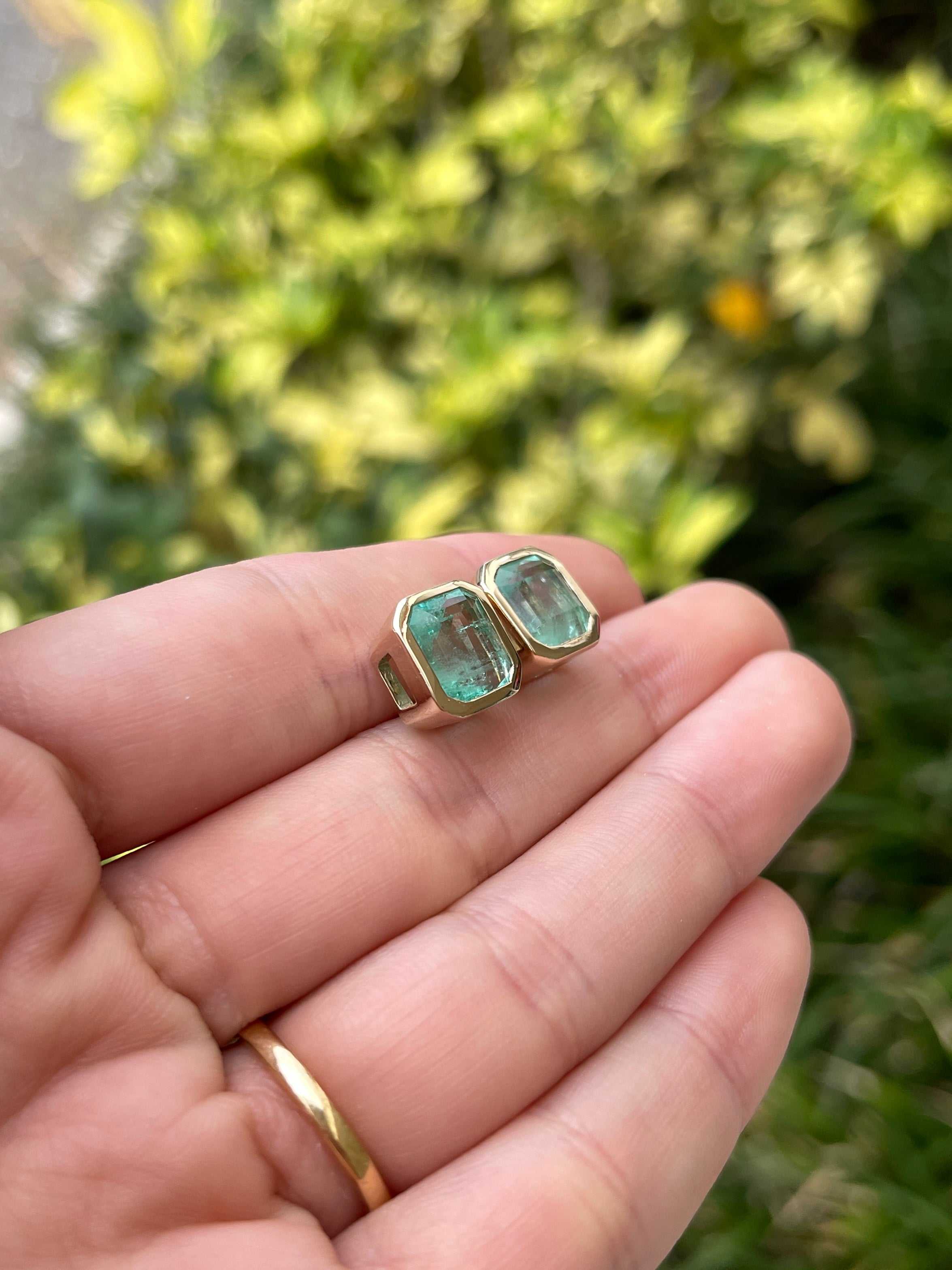 6.80tcw Bezel Set Natural Colombian Emerald Stud Earrings for Women – Elegant Green Gemstone Jewelry for Parties, Weddings & Special Occasions