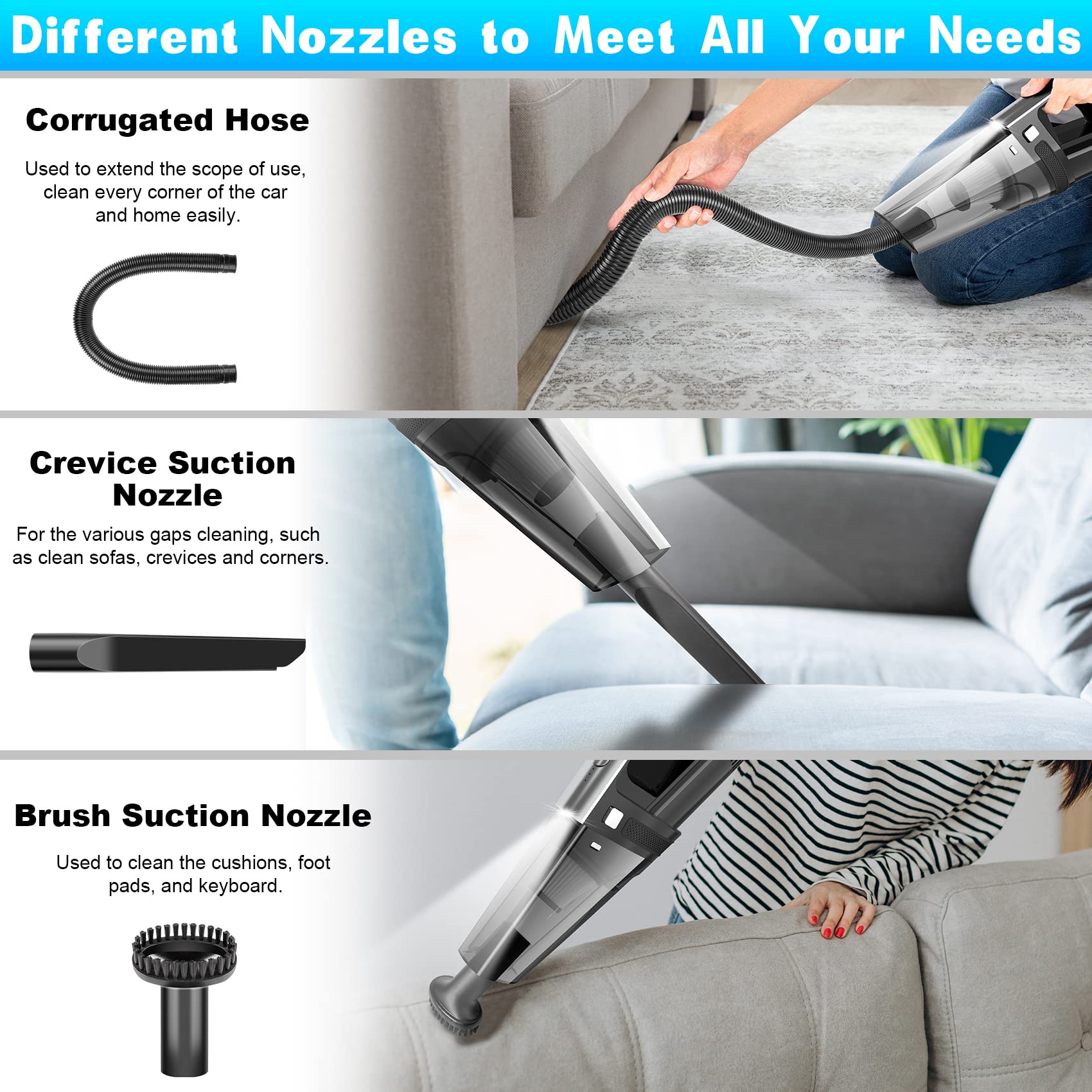 Powerful 11000PA Cordless Handheld Vacuum Cleaner - Mini Portable Rechargeable Car Vacuum for Home, Office & Auto Use | Perfect for Car Seats, Pet Hair & Quick Cleanups