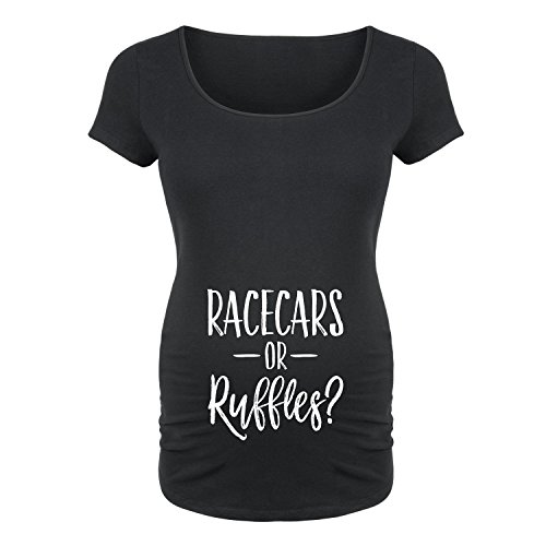 Bloom Maternity Scoop Neck T-Shirt - Racecars or Ruffles Design - Comfortable Pregnancy Tee for Casual Wear & Motherhood Photos