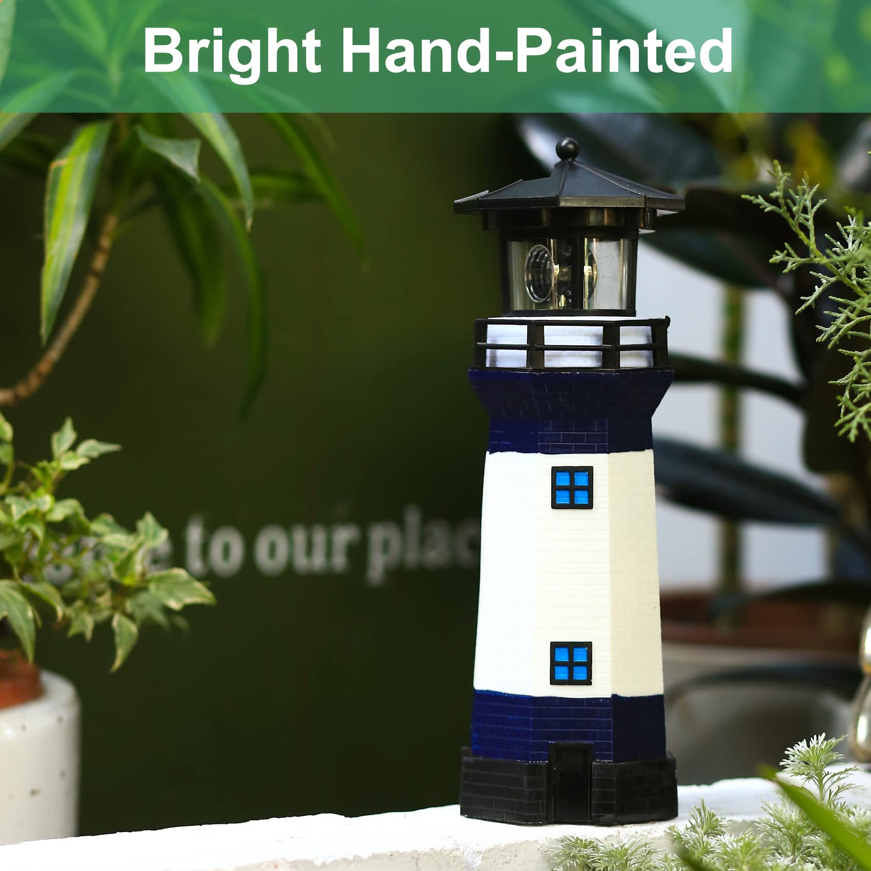 Solar Powered Rotating Beacon LED Lighthouse Lamp - Outdoor Decorative Light for Garden, Patio, Well Cover | Weatherproof Landscape Lighting | Perfect Gift for Home & Marine Enthusiasts (Blue) - Ideal for Coastal Decor, Backyard Ambiance, and Nautical Themed Parties