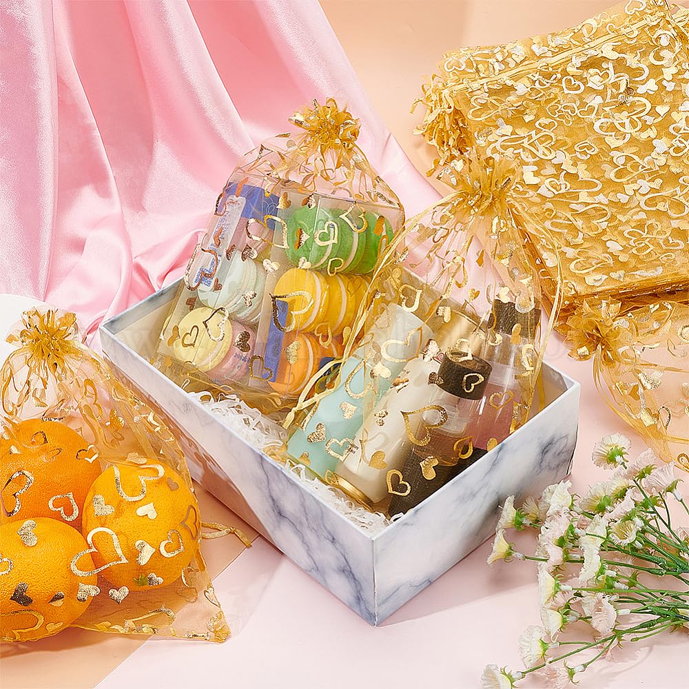 Premium Printed Organza Gift Bags - 25-Pack Golden Drawstring Pouches for Weddings, Jewelry, Party Favors & Special Occasions | Elegant Return Gift Packaging Solution