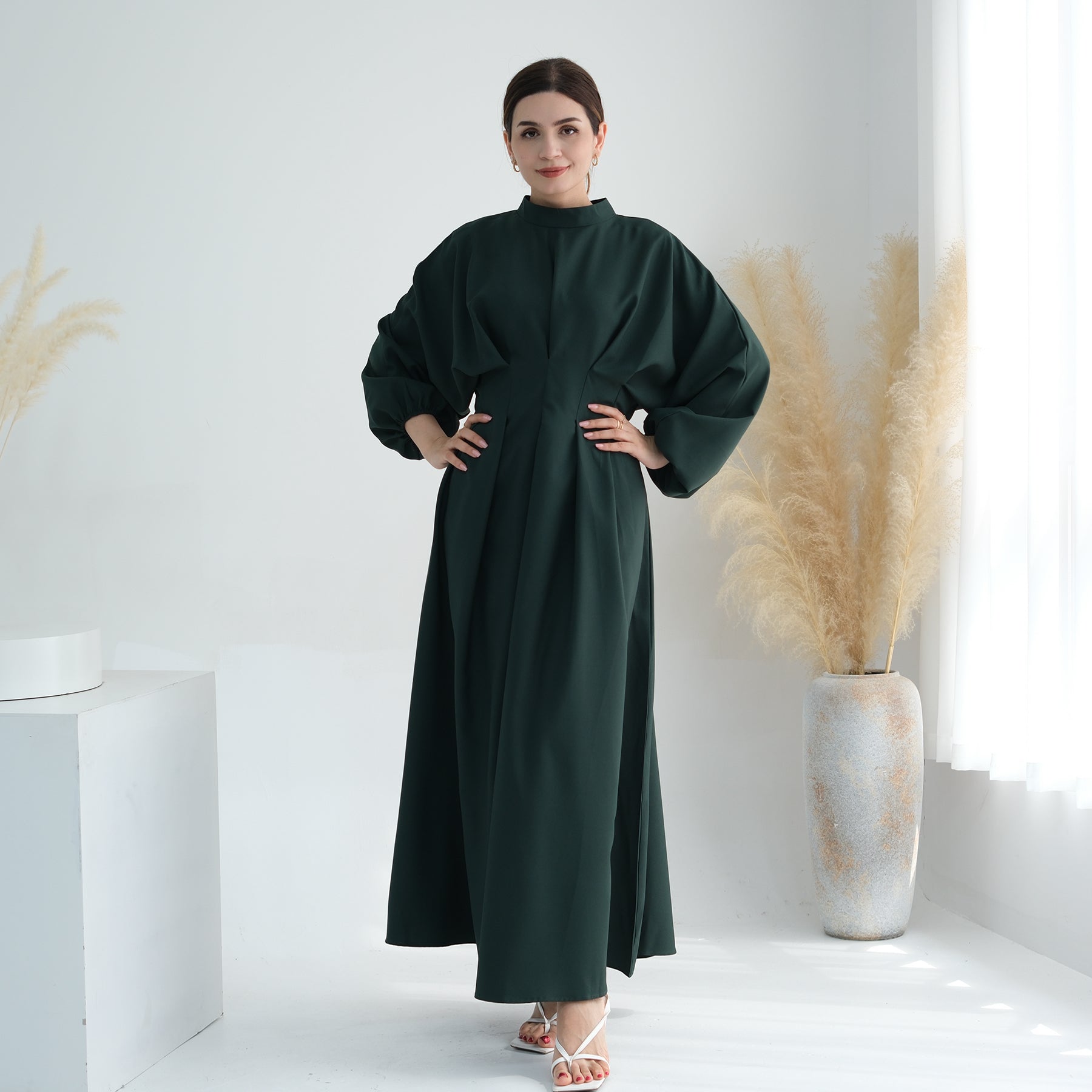 Madison Long Sleeve Maxi Dress in Green | Flowy Boho Chic Women's Dress for Casual Outings, Date Nights & Fall Weddings