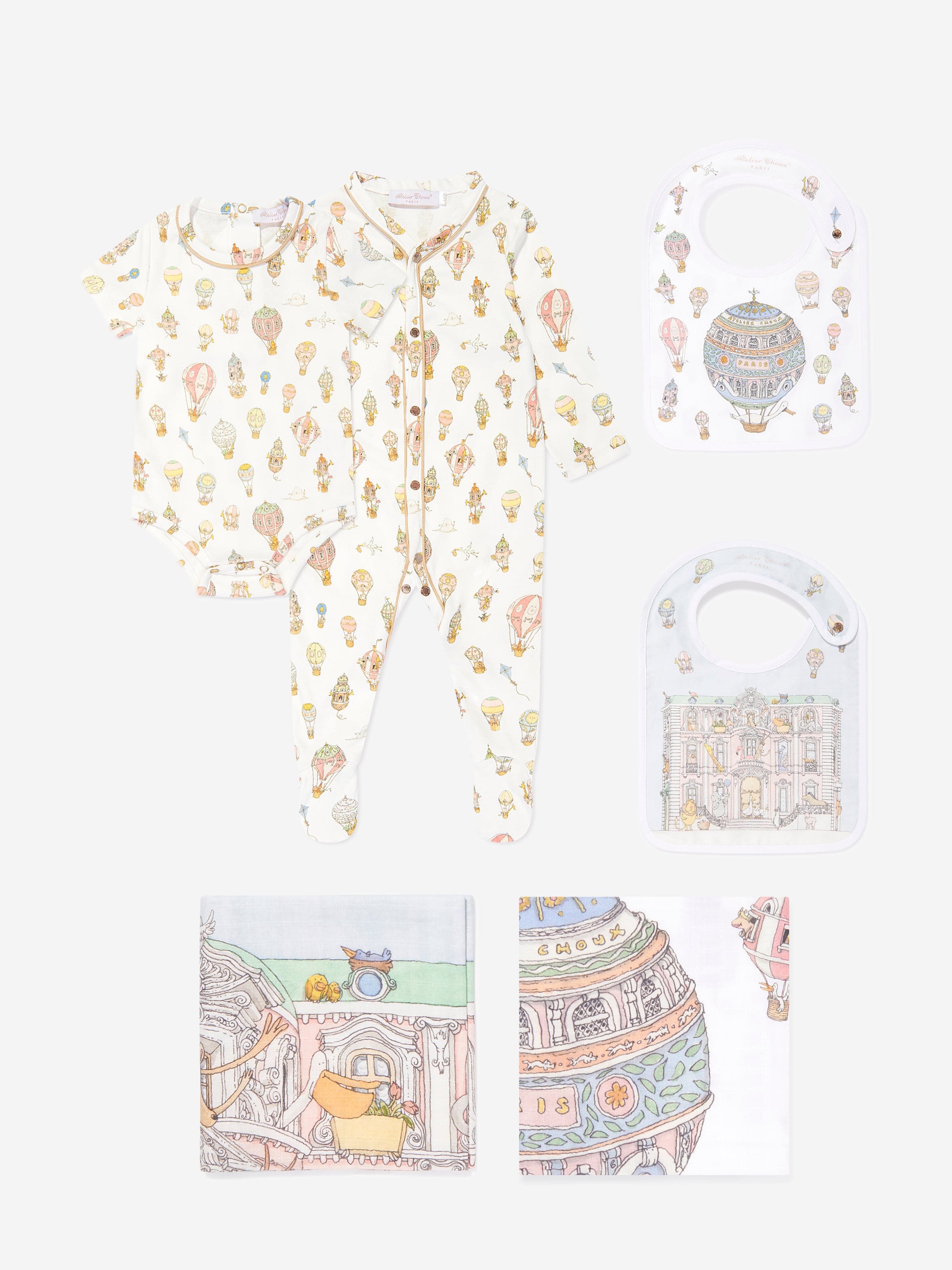 Atelier Choux Premium Baby Gift Set - White | Luxury Newborn Essentials for Shower, Christening & First Birthday Gifts | Soft Organic Cotton Blanket & Accessories