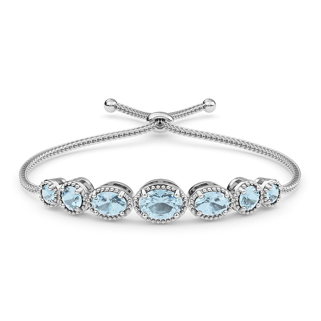 Sky Blue Adjustable Cubic Zirconia Bolo Tennis Bracelet for Women - 2.4 Ct Sliding CZ Jewelry, Elegant Birthday Gift for Her | Perfect for Weddings, Parties & Everyday Wear