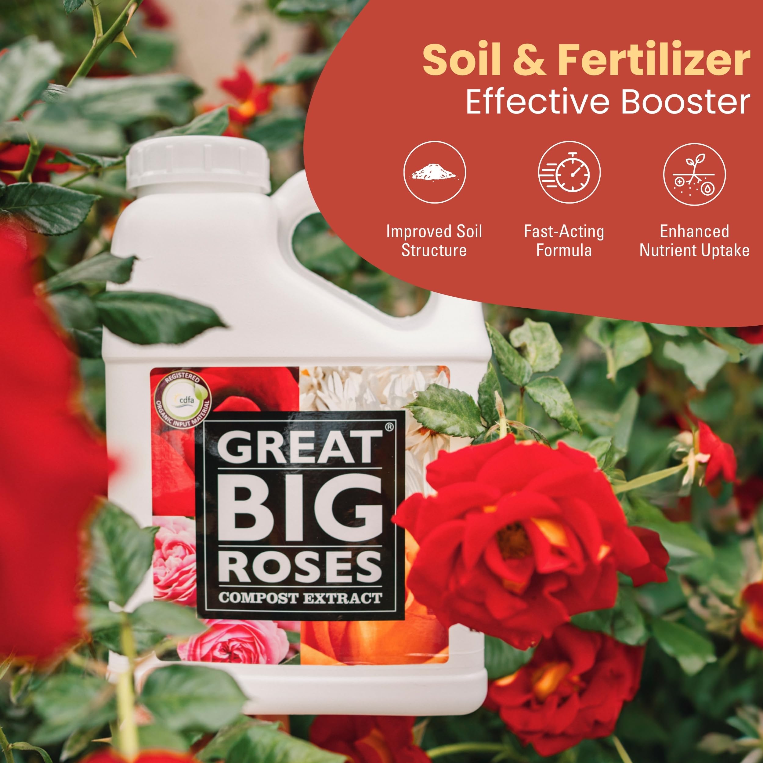 Premium Rose Fertilizer & Soil Booster - 1 Gallon Concentrate (Makes 32 Gallons) for Lush Roses & Flowers | Organic Compost Extract for Rose Bushes & Gardens | Perfect for Home Gardening, Landscaping & Flower Beds