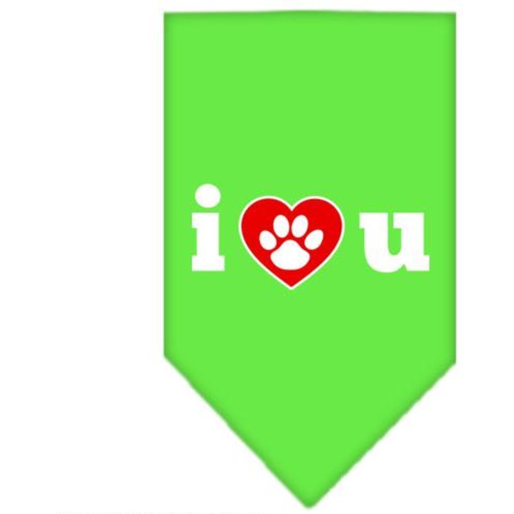 Custom Screen Printed 'I Love You' Lime Green Large Dog Bandana - Perfect for Pet Gifts, Holidays & Special Occasions