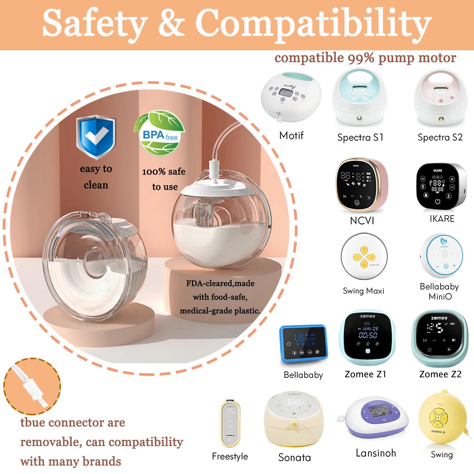 Hands-Free Wearable Milk Collection Cup - Compatible with Zomee, Spectra, Medela Electric Breast Pumps (24mm 2Pcs) | Ideal for Discreet Pumping at Work, Travel & On-the-Go Moms