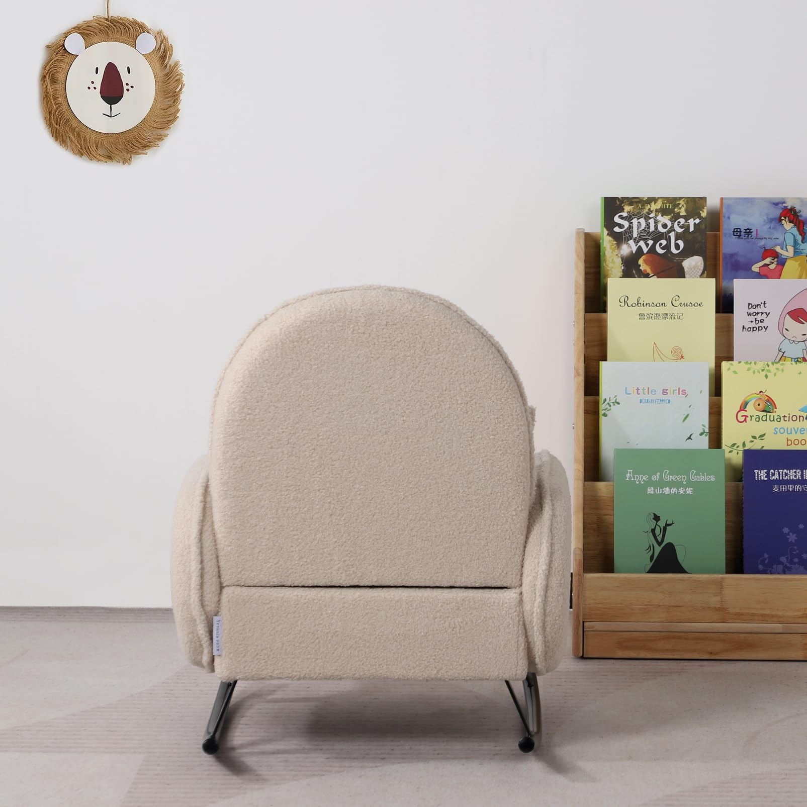 Baby Rocking Chair for Toddlers - Kids Rocking Armchair with Shaky Metal Base & Soft Sherpa Fabric - Cozy Nursery Rocker for Boys & Girls (Beige) | Perfect for Reading Nook, Bedtime Stories & Playroom Relaxation