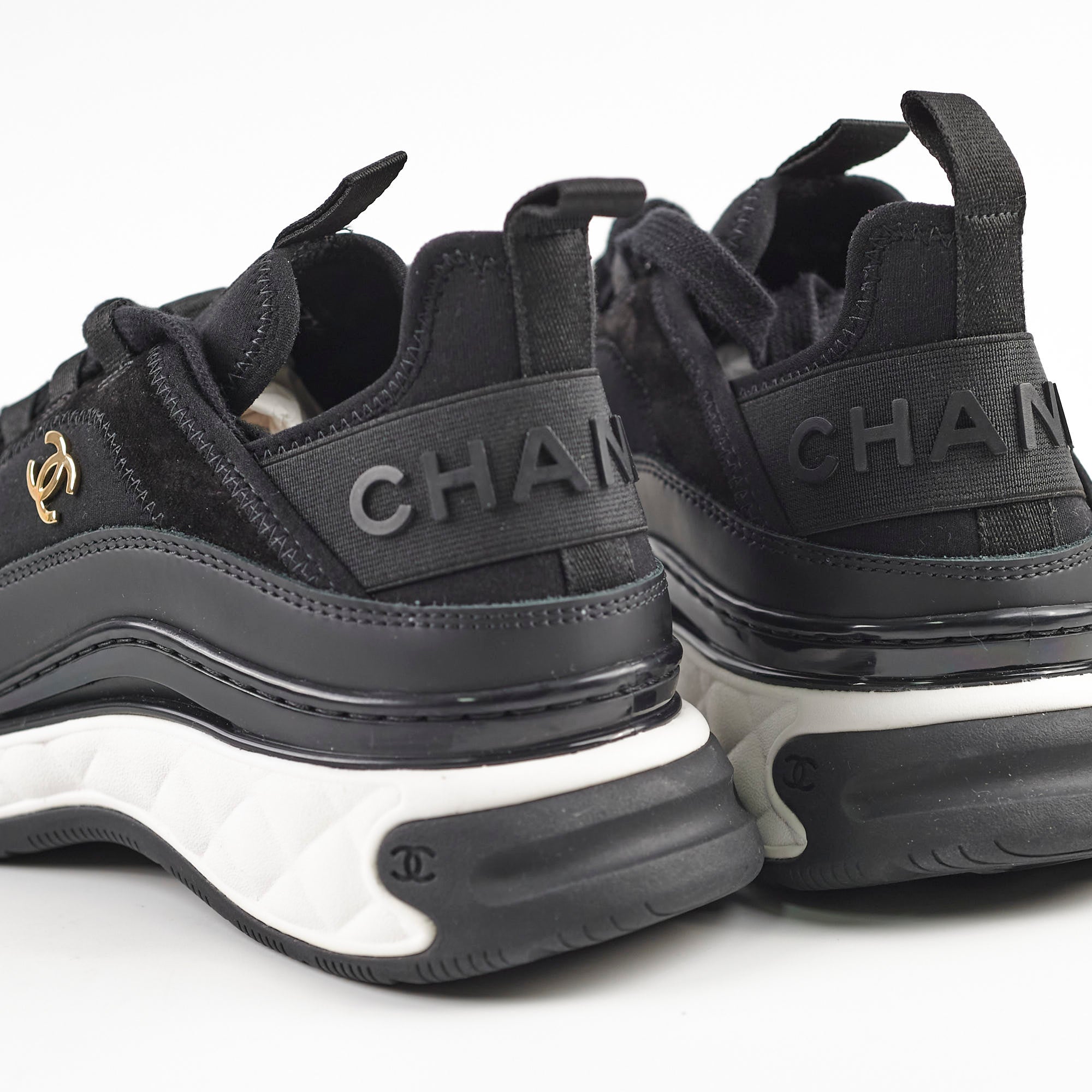 Chanel Black Leather Sneakers for Women Size 37.5 - Comfortable Casual Shoes for Walking, Travel & Everyday Wear