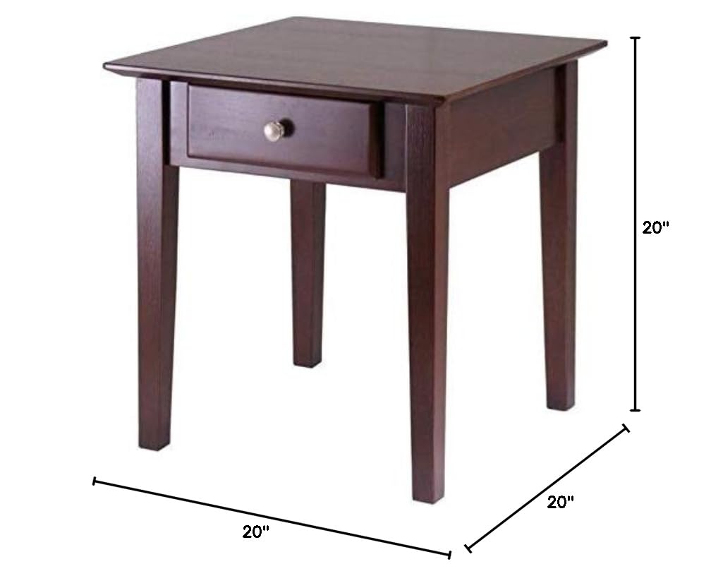 Pemberly Row Solid Wood End Table with Drawer - Antique Walnut Finish | Rustic Nightstand for Bedroom, Living Room & Office Furniture