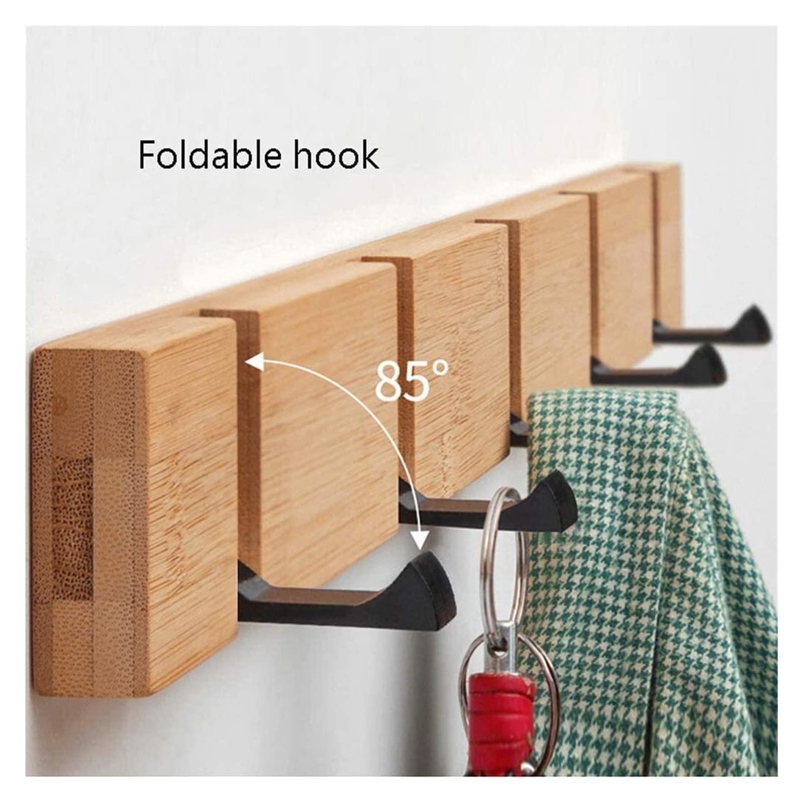 Foldable Bamboo Wall Mounted Coat Hook Hanger - Space Saving Clothes & Hat Organizer for Entryway, Bedroom, Closet & Bathroom Storage