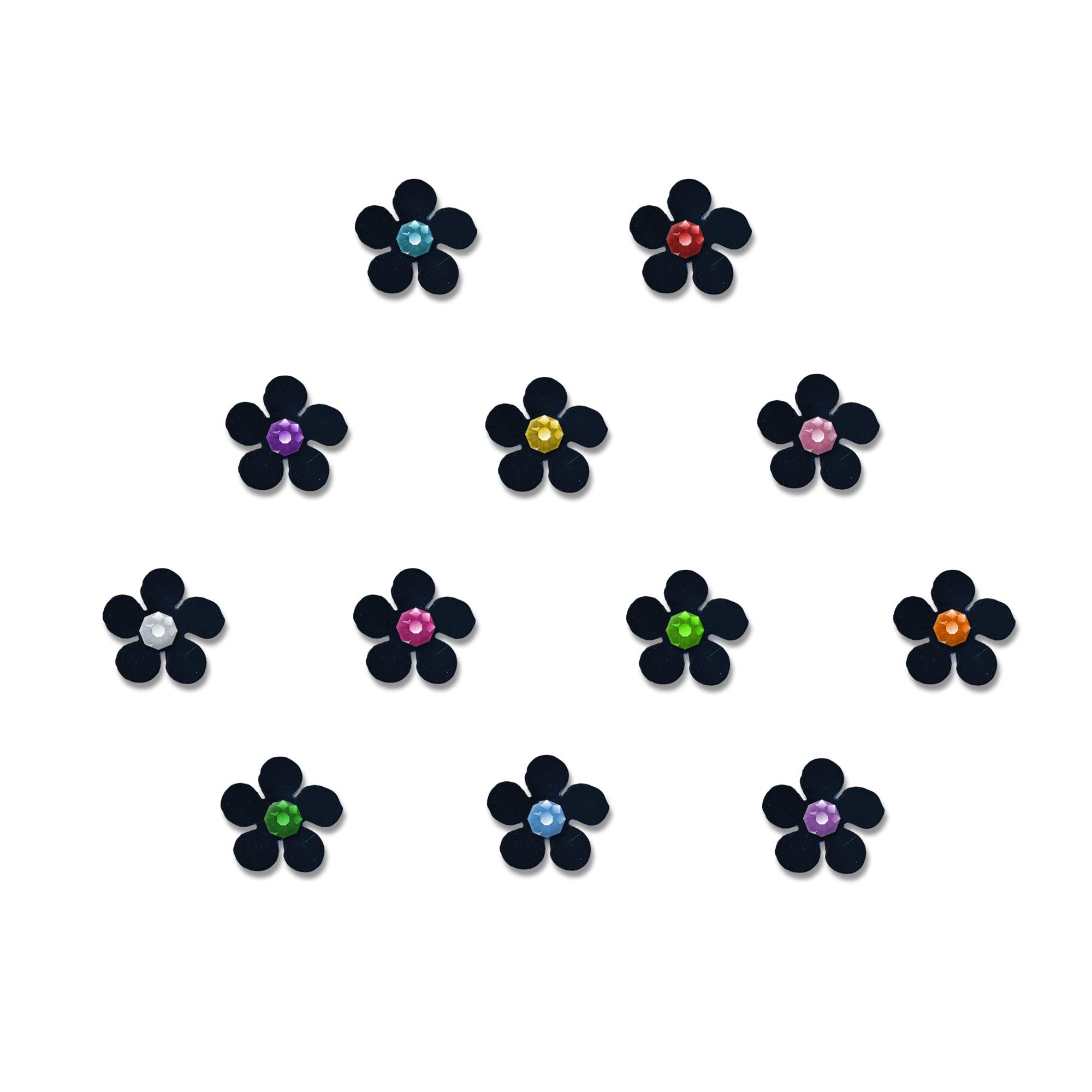 Comet Busters Cute Black Floral Baby Bindis with Colorful Stones - 6mm Kids Face Decoration Stickers (BB067) for Parties, Festivals & Costume Makeup
