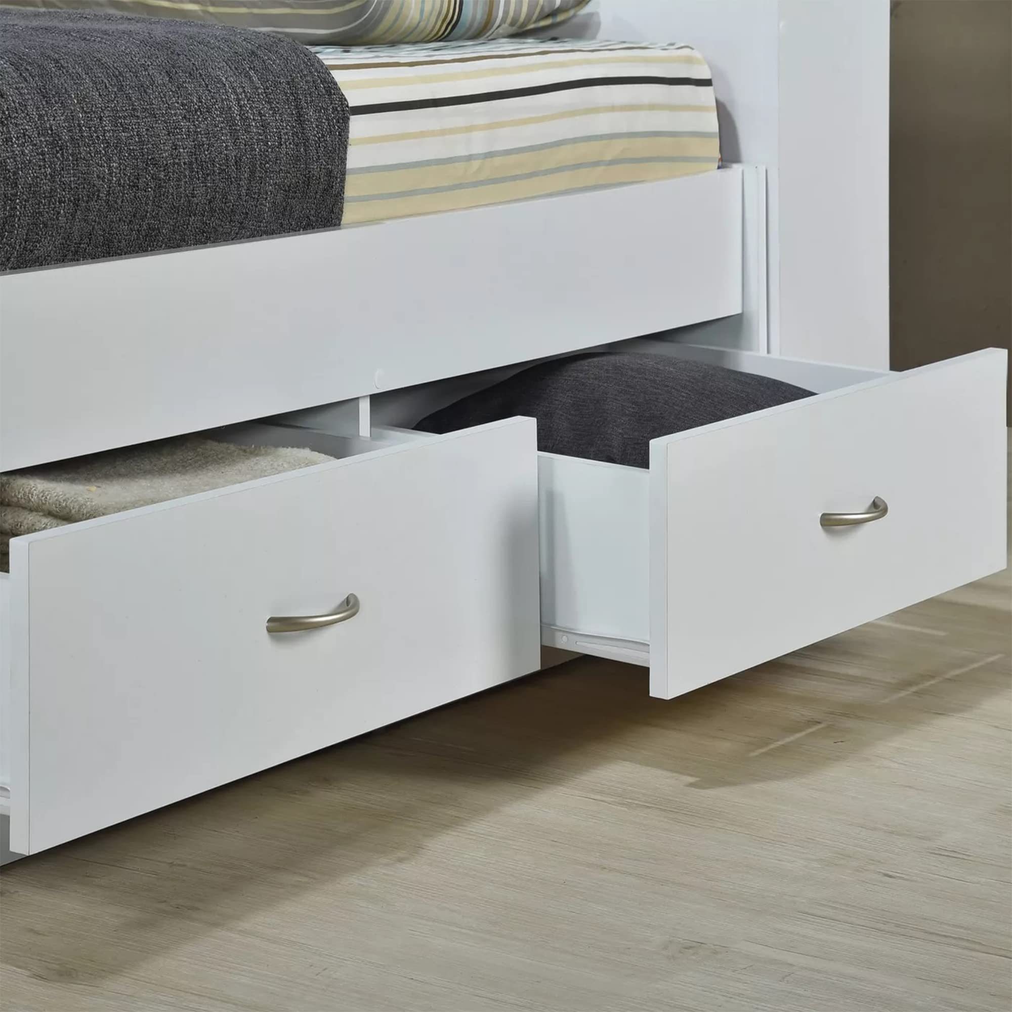 HODEDAH Twin Size Wood Platform Bed with Bookcase Headboard & 3 Drawers - White | Space-Saving Storage Solution for Small Bedrooms, Kids Rooms & Dorm Rooms | Sturdy Wooden Bed Frame with Built-in Organization