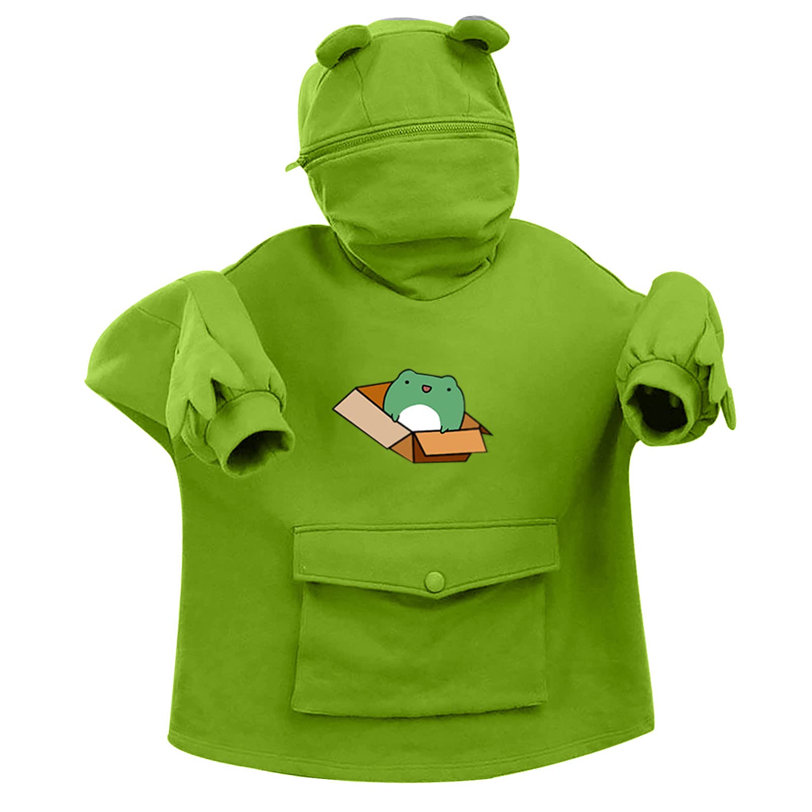 Meisiqw Girls' Cute Frog Print Hoodie with Zipper - Long Sleeve Sweatshirt for Women | Perfect for Casual Wear, School, and Outdoor Activities
