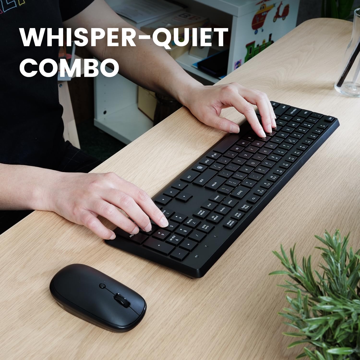 Perixx PERIDUO-716 Wireless Keyboard and Mouse Combo - Ergonomic Full-Size Keyboard with Silent Optical Mouse for Office, Gaming & Home Use - Black