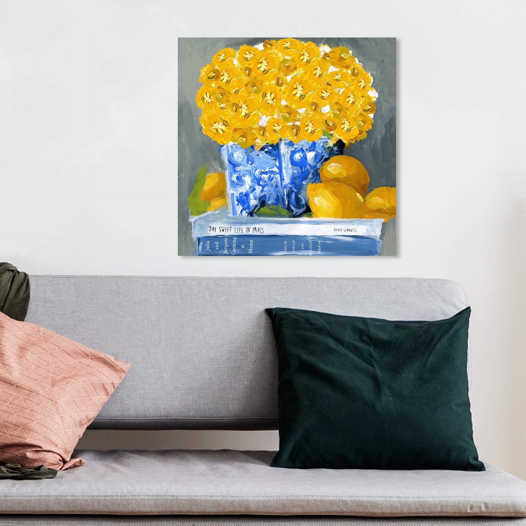 Wynwood Studio Floral and Botanical Wall Art Canvas Prints - 'Cook Book Love Square' Home Décor, 12x12 Inches, Yellow and Blue - Perfect for Kitchen, Dining Room, or Farmhouse Style Decor