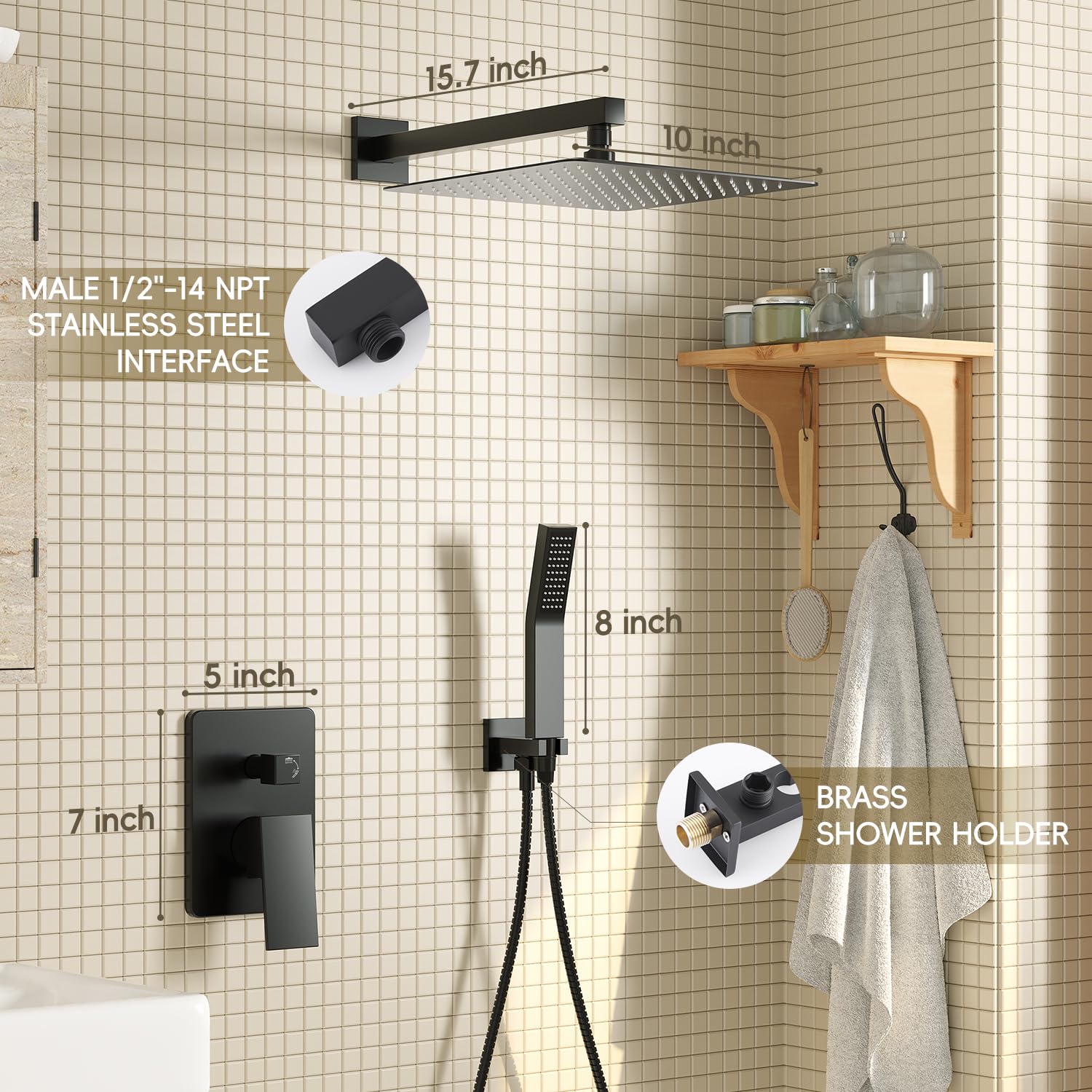 Premium Matte Black Shower System - 10 Inch High Pressure Rainfall Shower Head & Handheld Sprayer - Wall Mounted Bathroom Faucet Set with Rough-in Valve & Trim Kit - Perfect for Modern Master Bathrooms & Spa-Like Showers