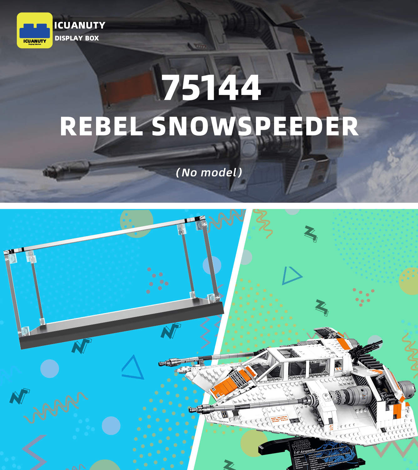 Lego Star Wars UCS Snowspeeder 75144 Display Case - Clear Acrylic Showcase with UV Protection for Collectible Model - Perfect for Home Decoration & Gift Giving