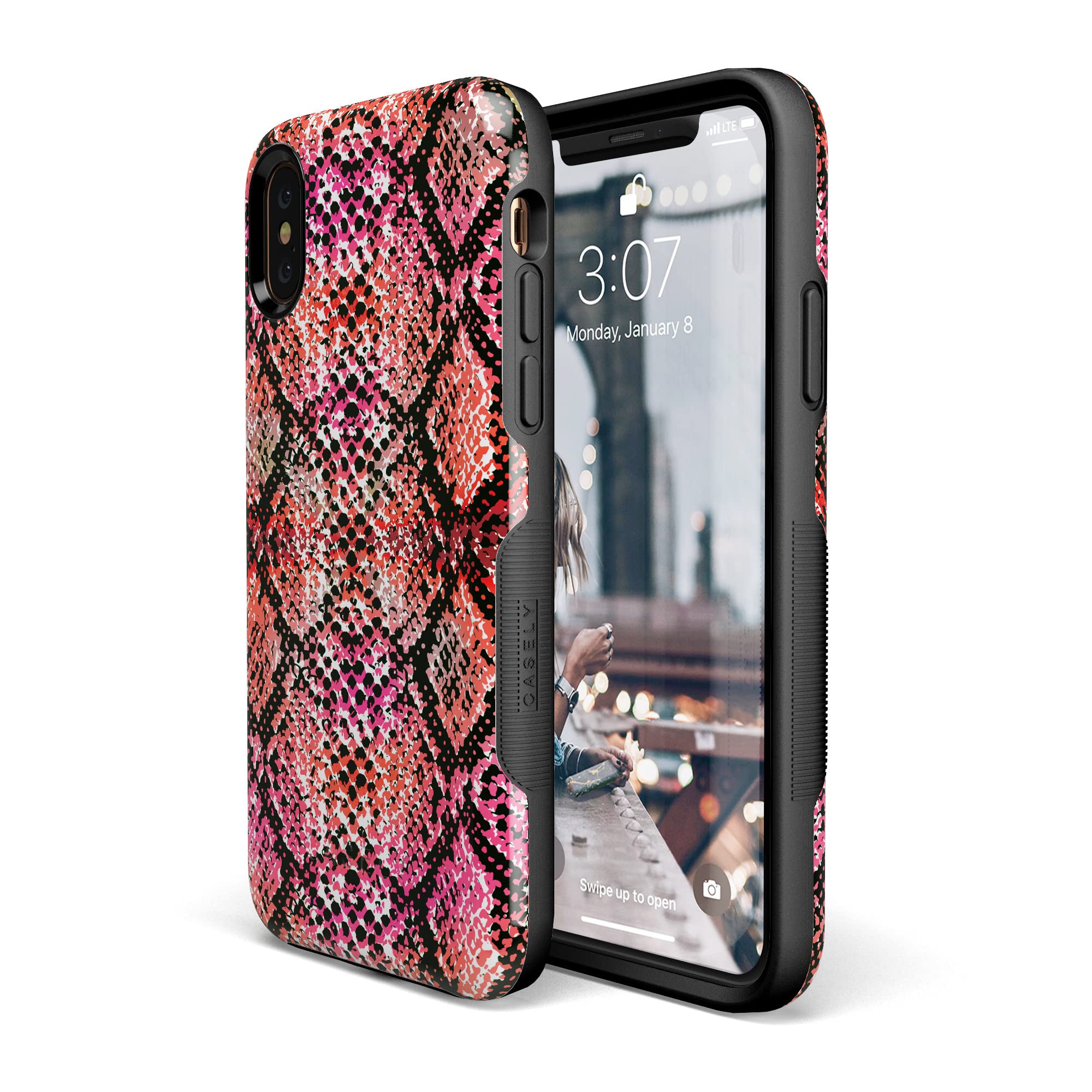 Casely iPhone X/XS Case - Stylish Red Snake Skin Phone Cover | Durable Protection for Everyday Use, Travel & Work