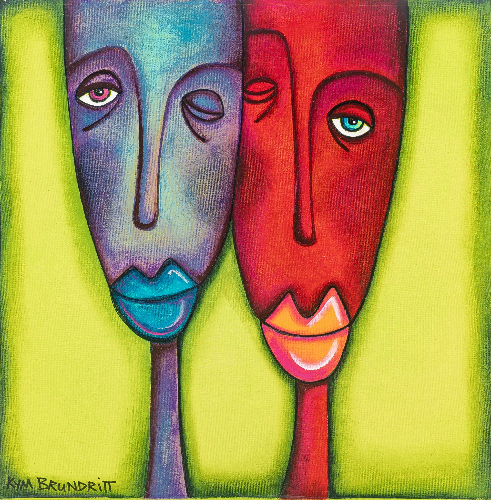 Kym Brundritt 20th Century Canadian Artist - Original Faces Painting for Home & Office Wall Decor | Vintage Artwork for Living Room, Bedroom, or Gallery Display