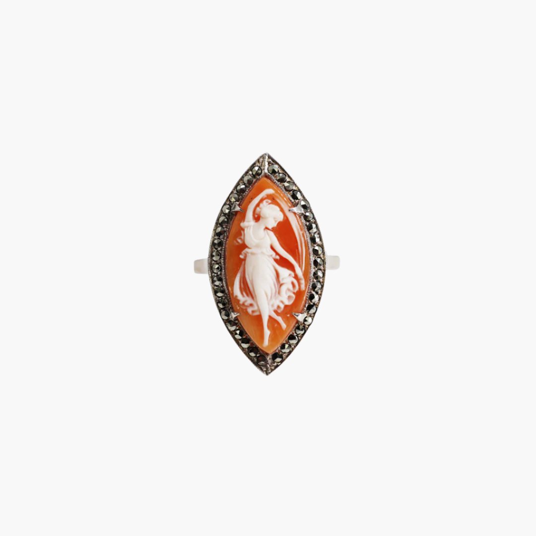 Vintage Muse Cameo Ring with Marcasite - Elegant Antique Style Jewelry for Women | Perfect for Weddings, Parties & Special Occasions